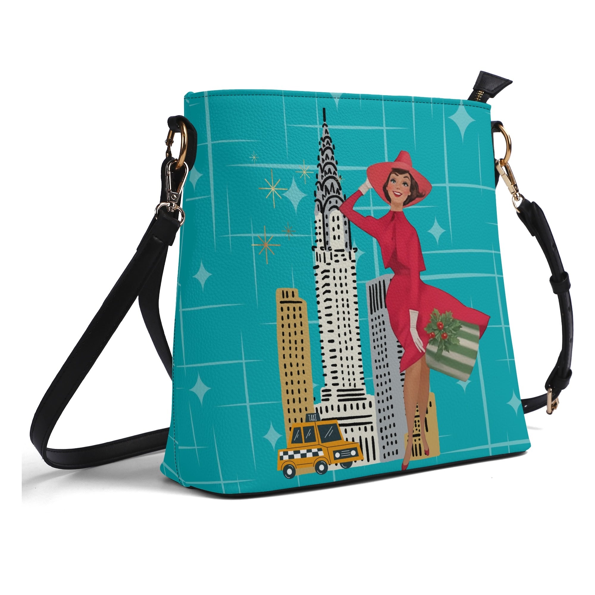 Mid Century Modern Christmas 50s Gal, Holiday Trendy Shoulder Bag - Mid Century Modern Gal