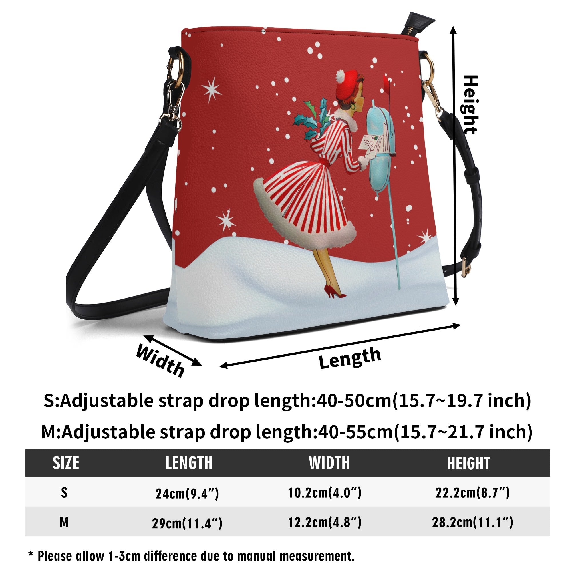 Mid Century Modern Holiday Kitschy Mod Gal, Red Retro Christmas Trendy Bucket Shoulder Bag - Mid Century Modern Gal