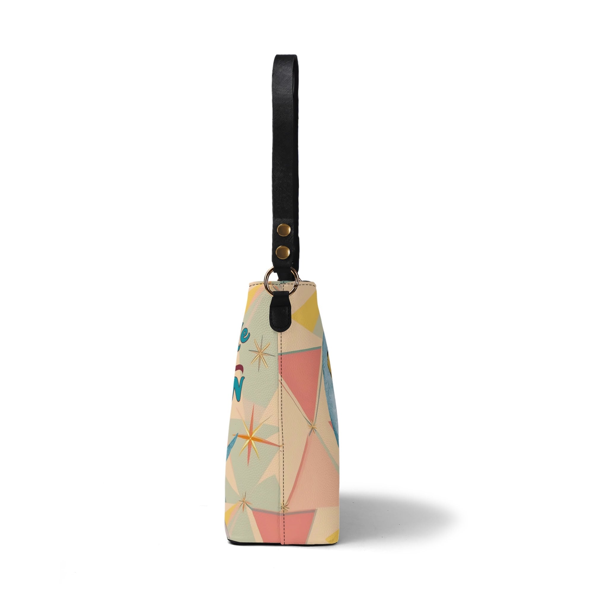 Mid Century Modern Kitschy Christmas Fly Me To The Moon Holiday Trendy Bucket Bag - Mid Century Modern Gal