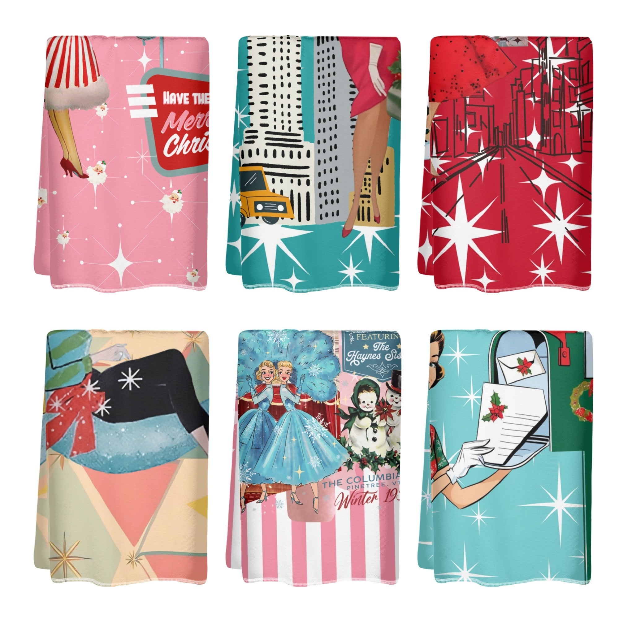 Mid Century Modern Christmas Tea Towels, Holiday Kitsch Decor - Mid Century Modern Gal