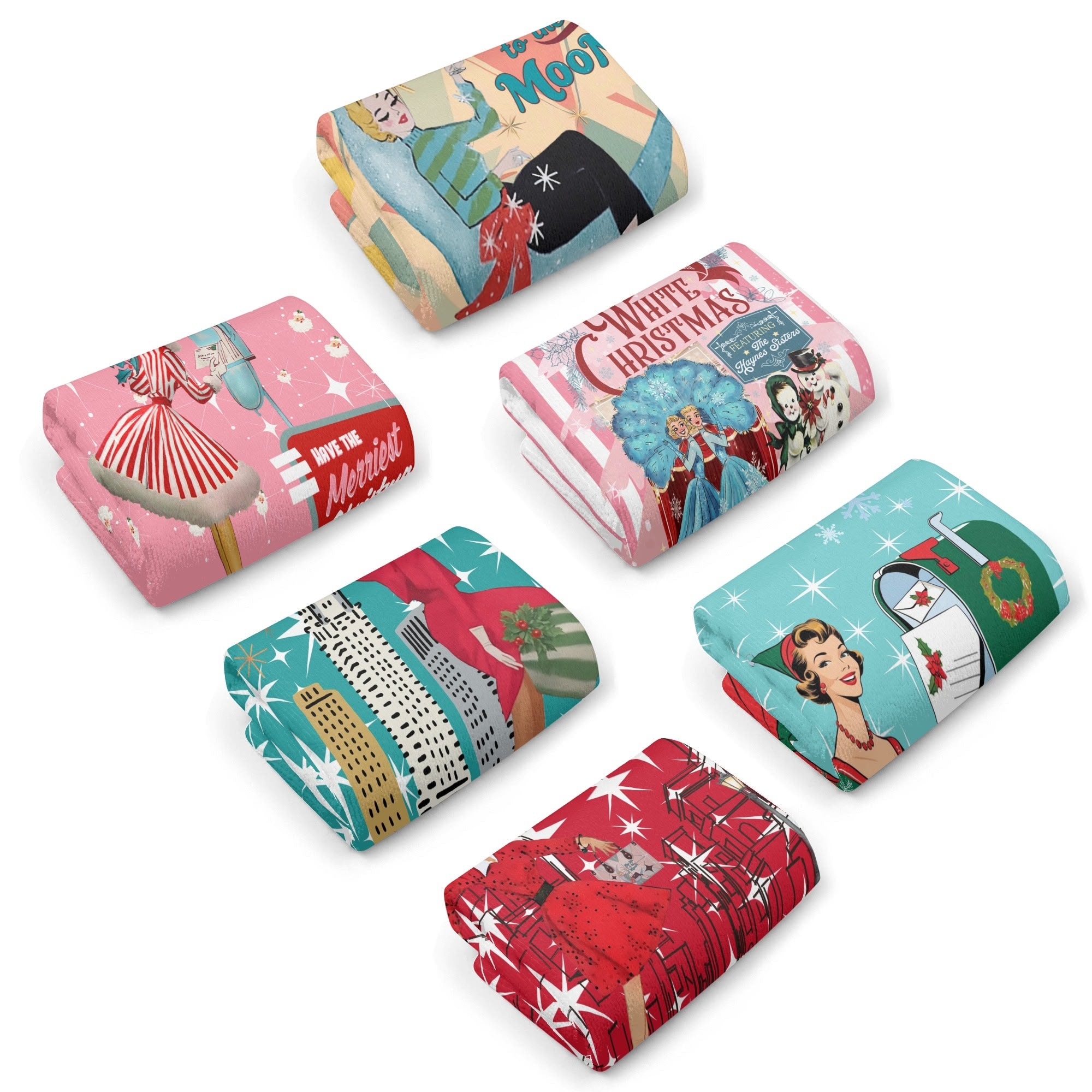 Mid Century Modern Christmas Tea Towels, Holiday Kitsch Decor - Mid Century Modern Gal