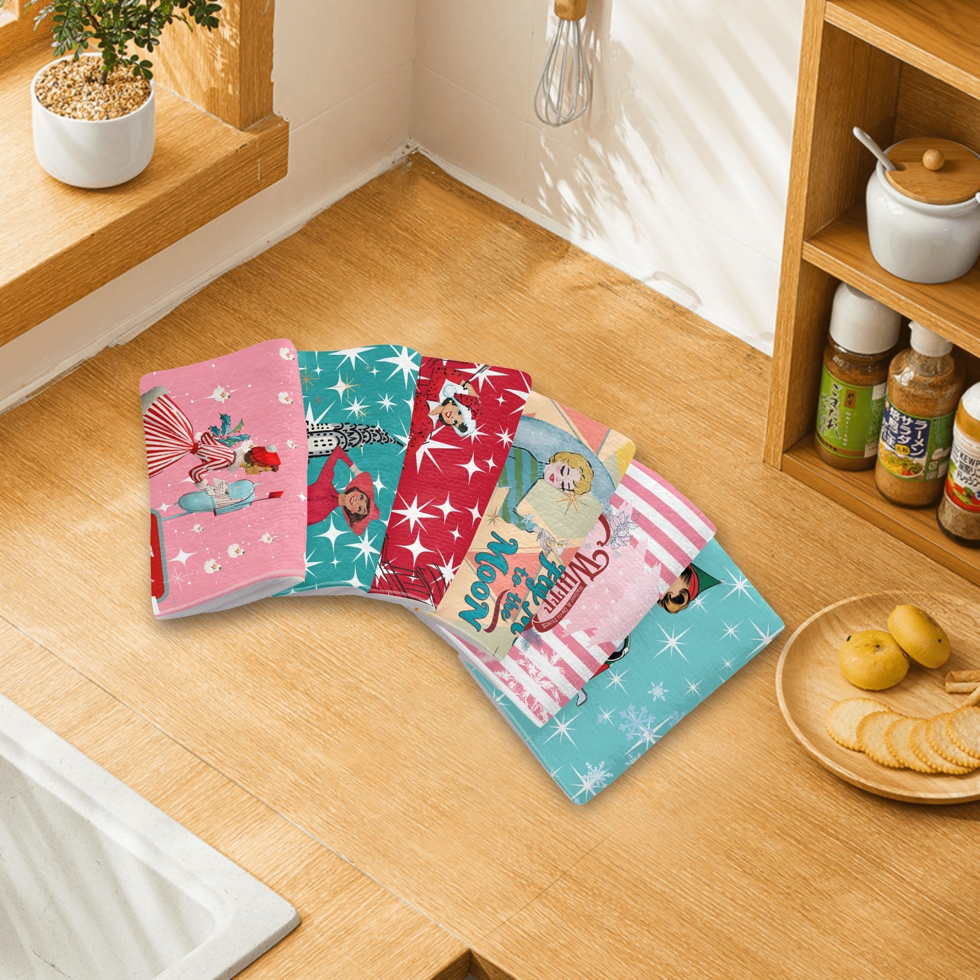 Mid Century Modern Christmas Tea Towels, Holiday Kitsch Decor - Mid Century Modern Gal