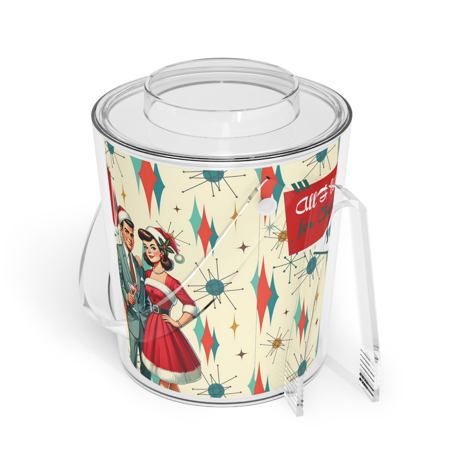 Atomic 50s Franciscan Starbust Christmas Kitsch Ice Bucket With Tong - Mid Century Modern Gal