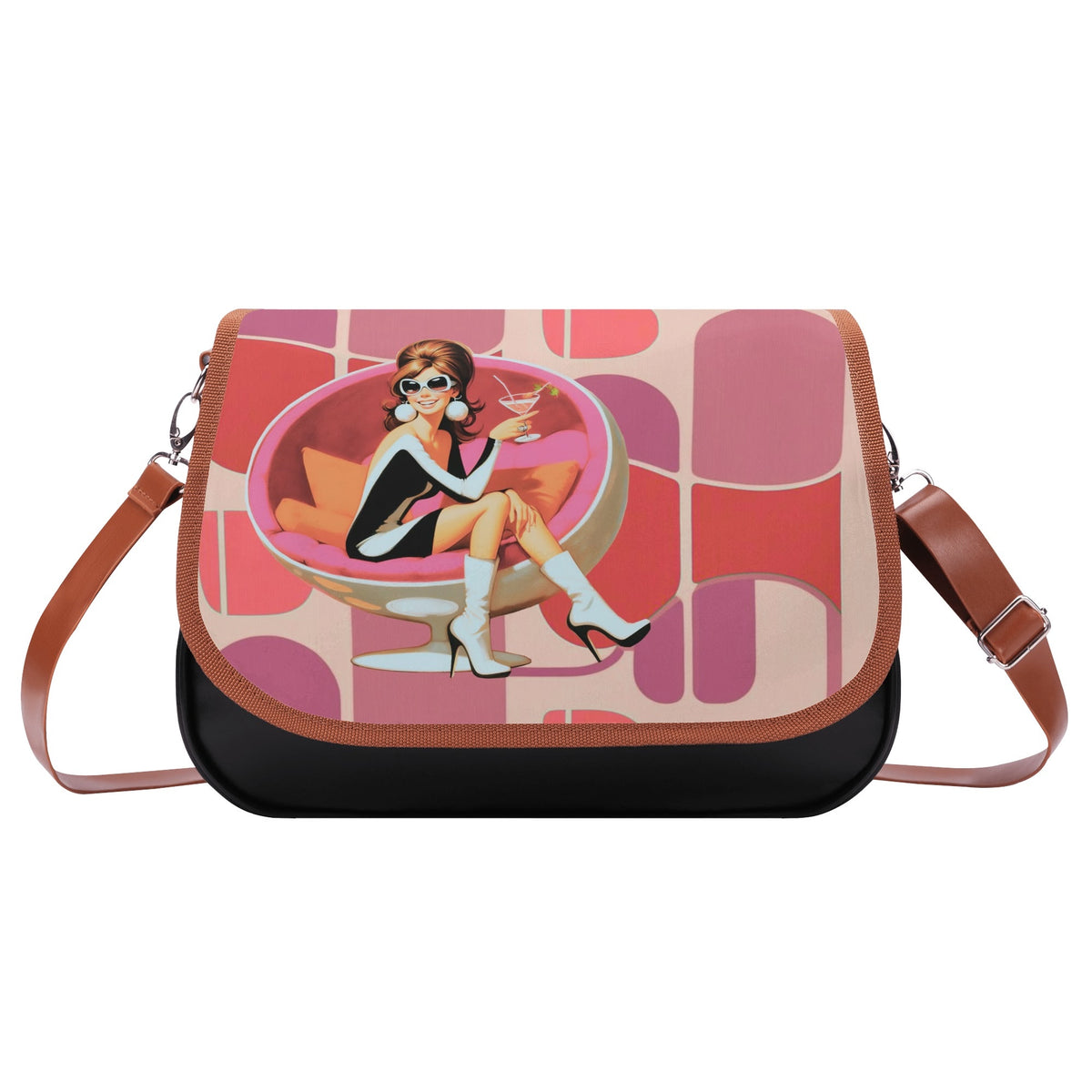 Retro 60s Mod Gal, Martini Cocktail Hot Pink Summer Vibes Retro Shoulder Bag - Mid Century Modern Gal