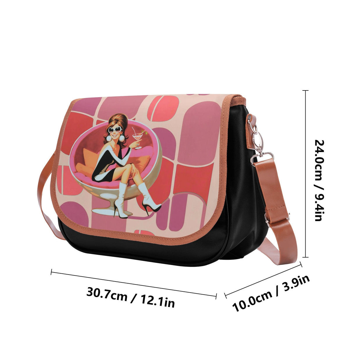 Retro 60s Mod Gal, Martini Cocktail Hot Pink Summer Vibes Retro Shoulder Bag - Mid Century Modern Gal