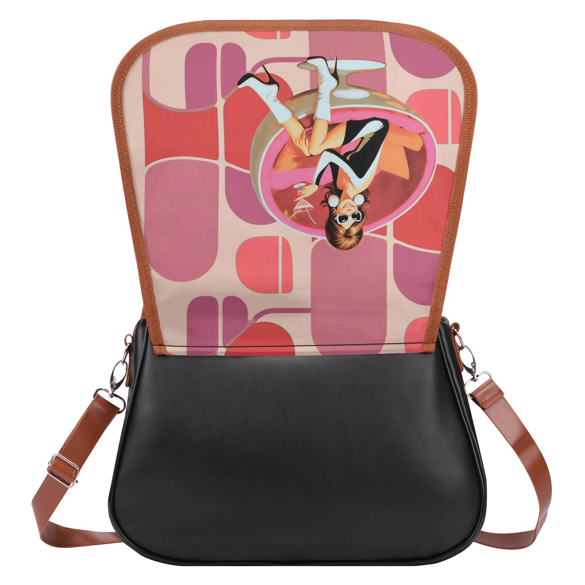 Retro 60s Mod Gal, Martini Cocktail Hot Pink Summer Vibes Retro Shoulder Bag - Mid Century Modern Gal