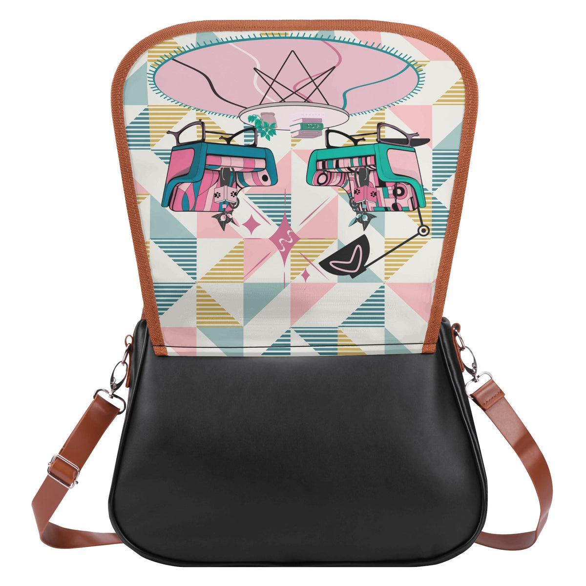 Atomic Reading Cats, Kitschy Mod Shoulder Bag - Mid Century Modern Gal
