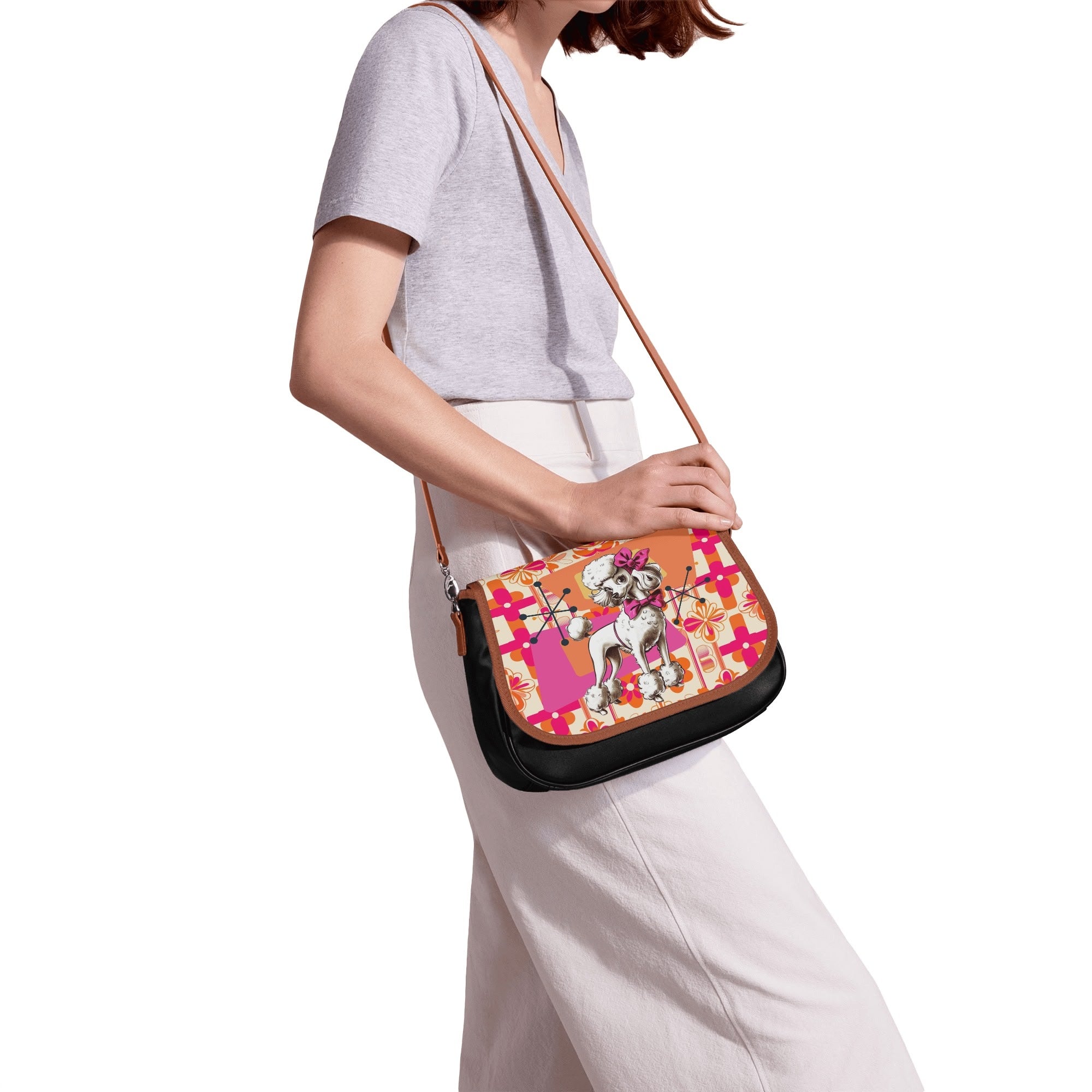 Mid Century Modern Atomic Poodle Kitschy Fun Pink Summer Vibes Shoulder Bag - Mid Century Modern Gal