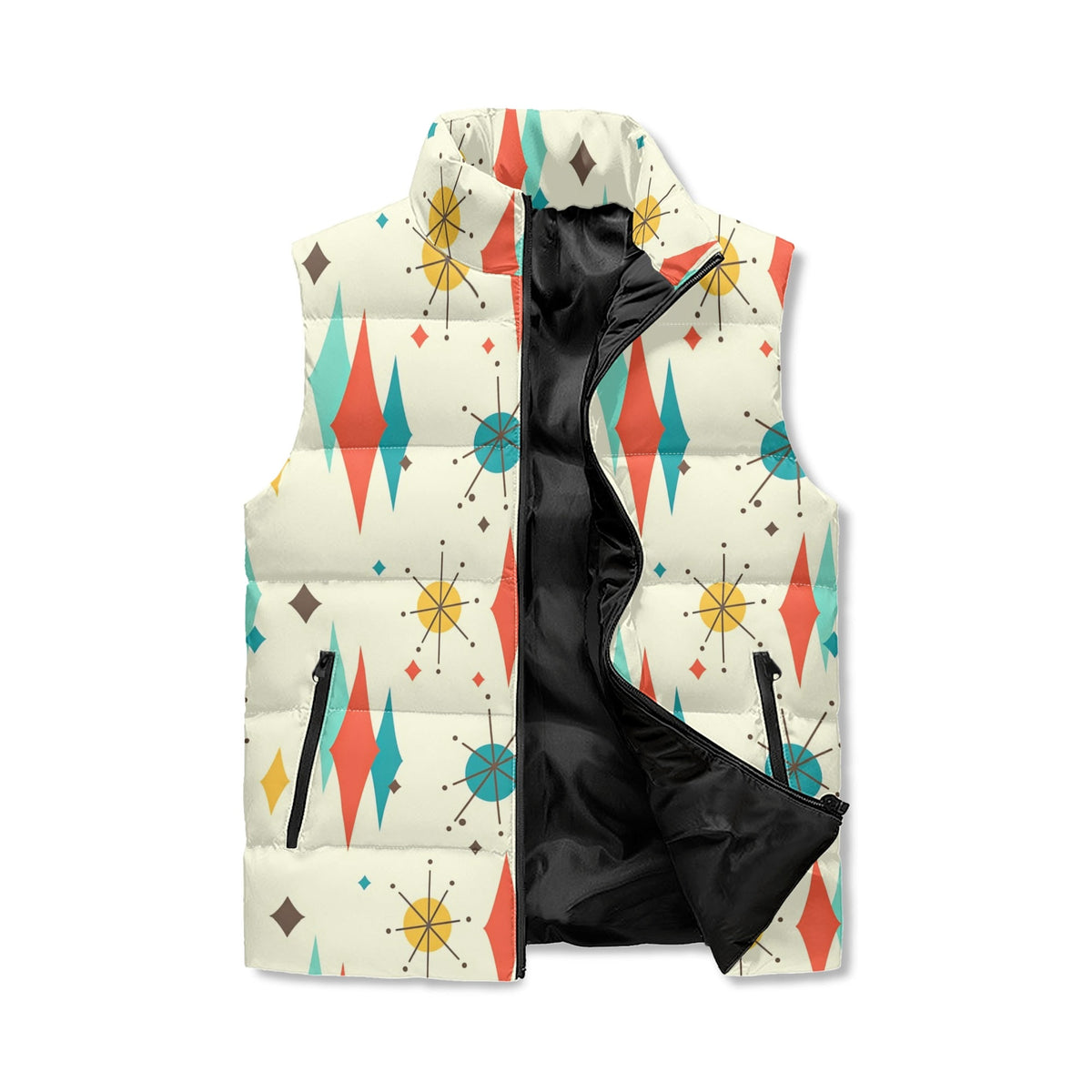 Mid Century Modern Franciscan Starburst Retro Lightweight Puffer Vest - Mid Century Modern Gal