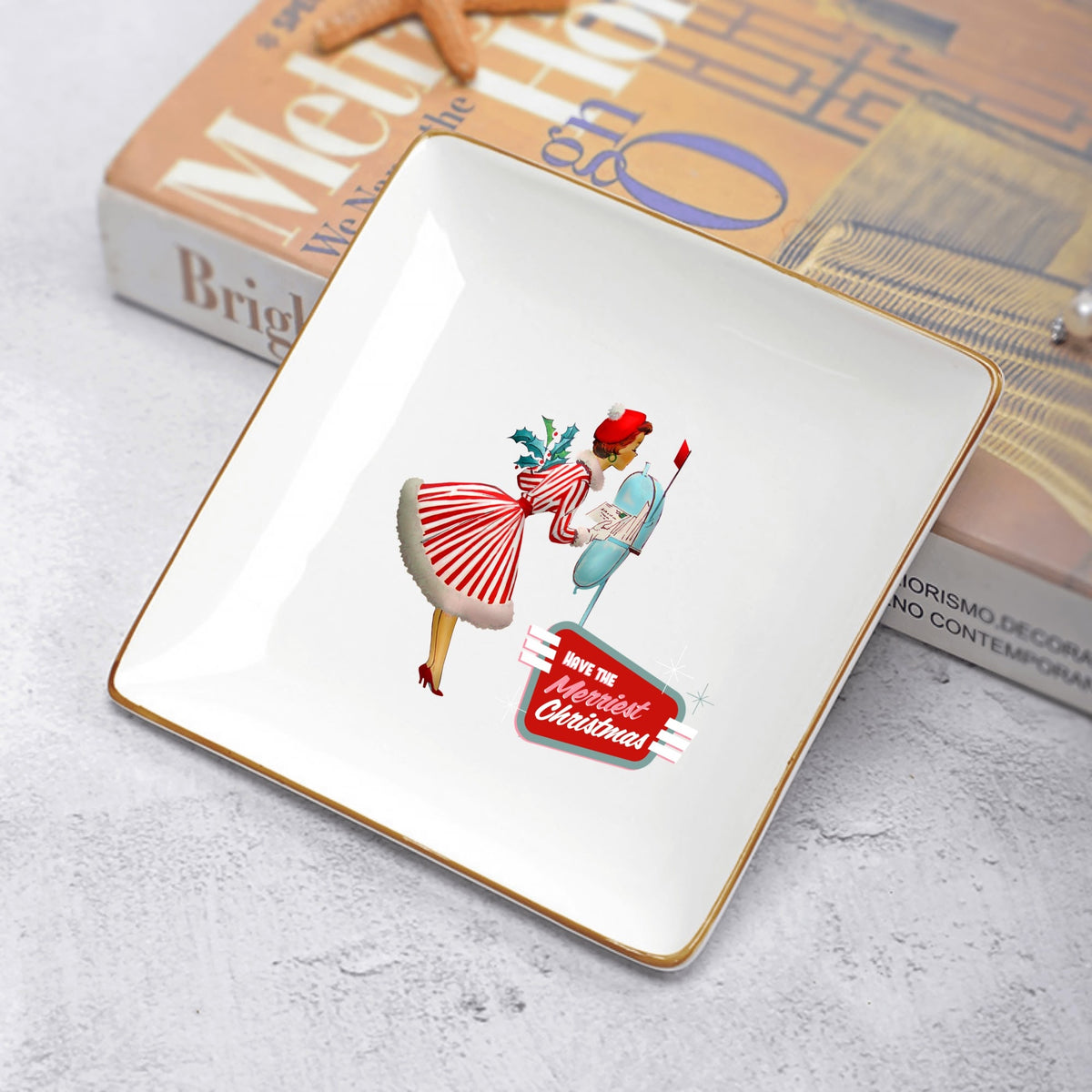 Mid Century Modern Holiday Kitschy Mod 50s Designed Dessert Or Appetizer Plates - Mid Century Modern Gal