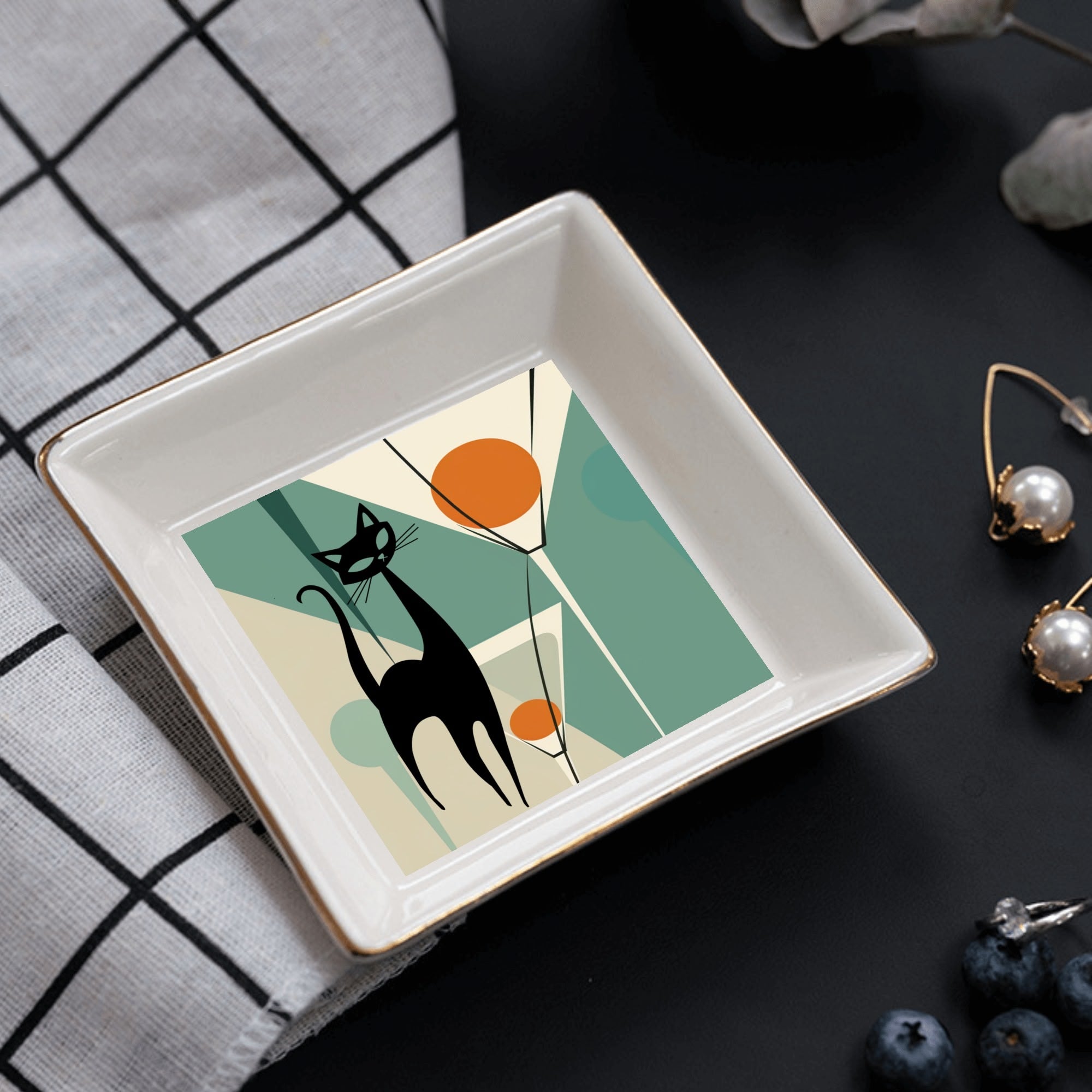 Atomic Cat Mid Century Modern Appetizer Dessert Plates - Mid Century Modern Gal
