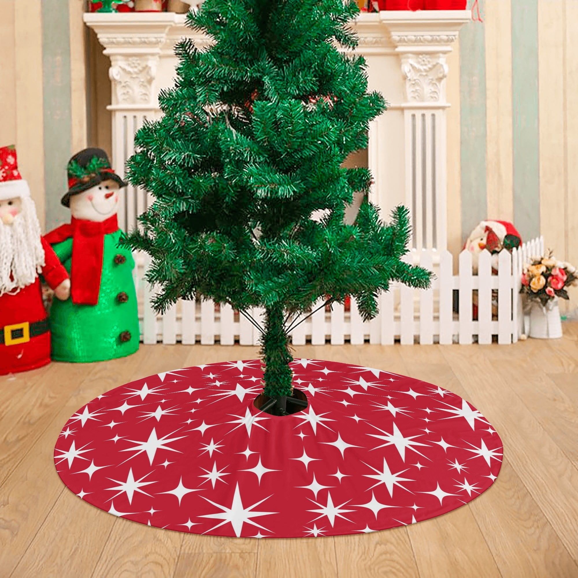 Mid Century Modern Red Atomic Starbursts Christmas Tree Skirt - Mid Century Modern Gal