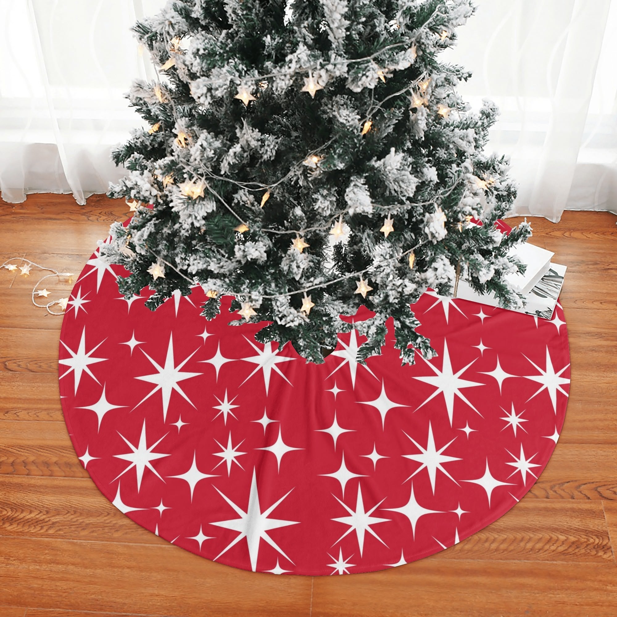 Mid Century Modern Red Atomic Starbursts Christmas Tree Skirt - Mid Century Modern Gal