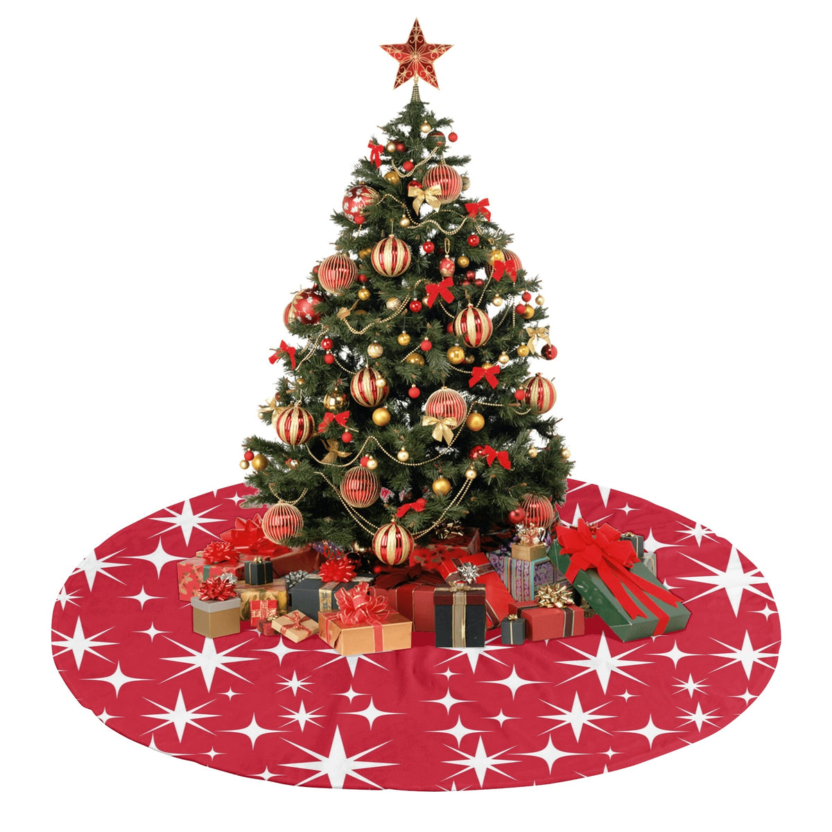 Mid Century Modern Red Atomic Starbursts Christmas Tree Skirt - Mid Century Modern Gal