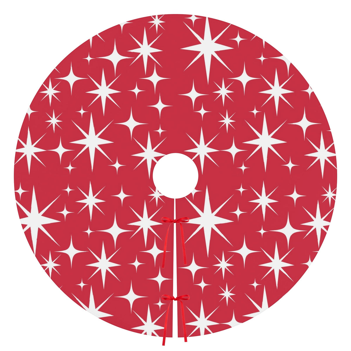 Mid Century Modern Red Atomic Starbursts Christmas Tree Skirt - Mid Century Modern Gal