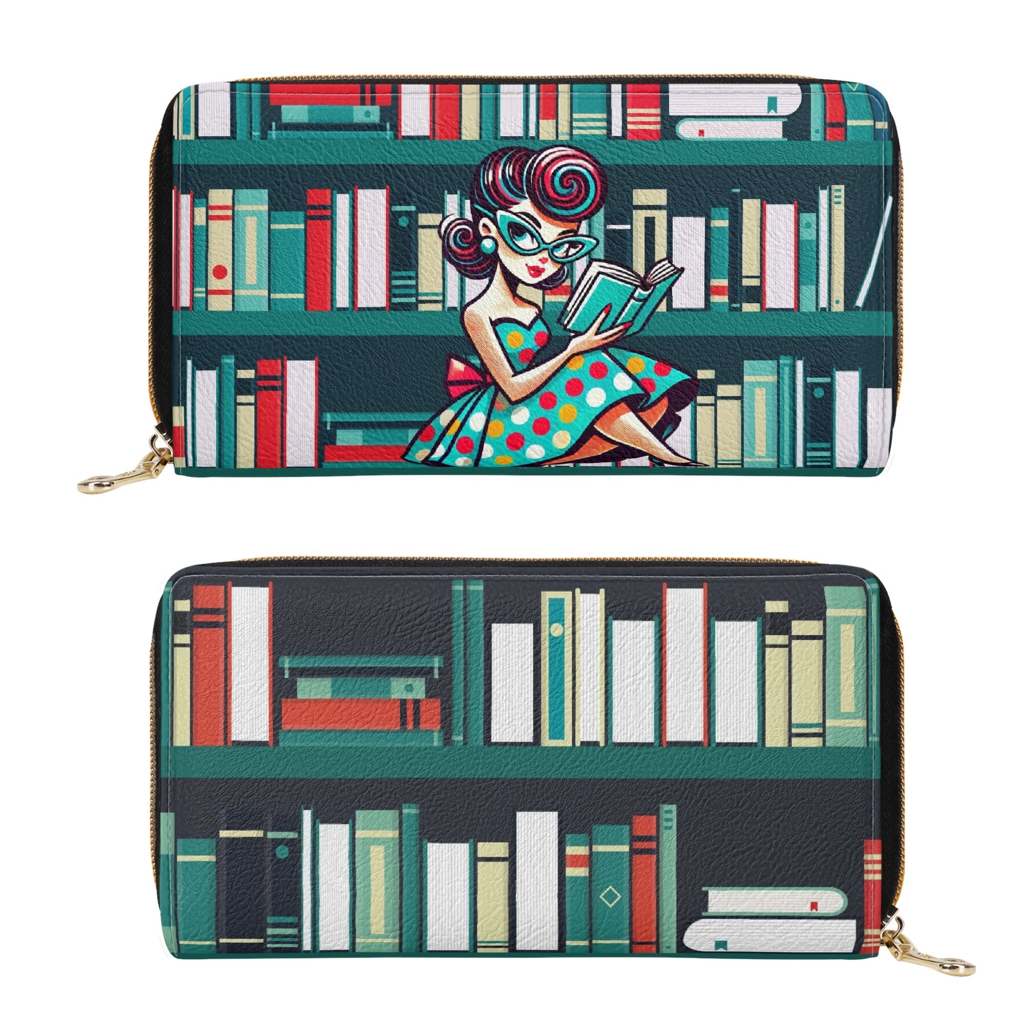 Retro Mod Gal Book Lover Kitschy Style Wallet - Mid Century Modern Gal