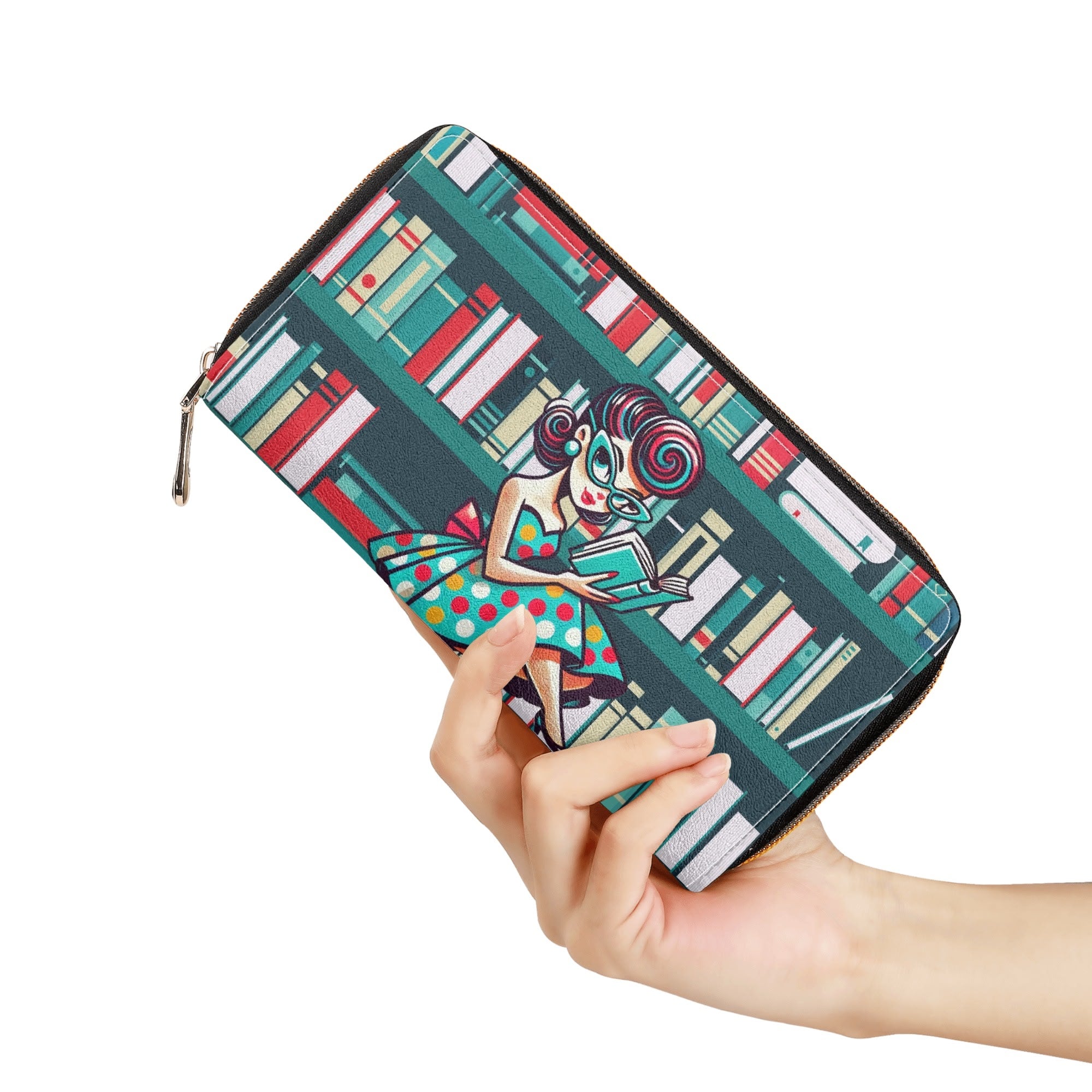 Retro Mod Gal Book Lover Kitschy Style Wallet - Mid Century Modern Gal