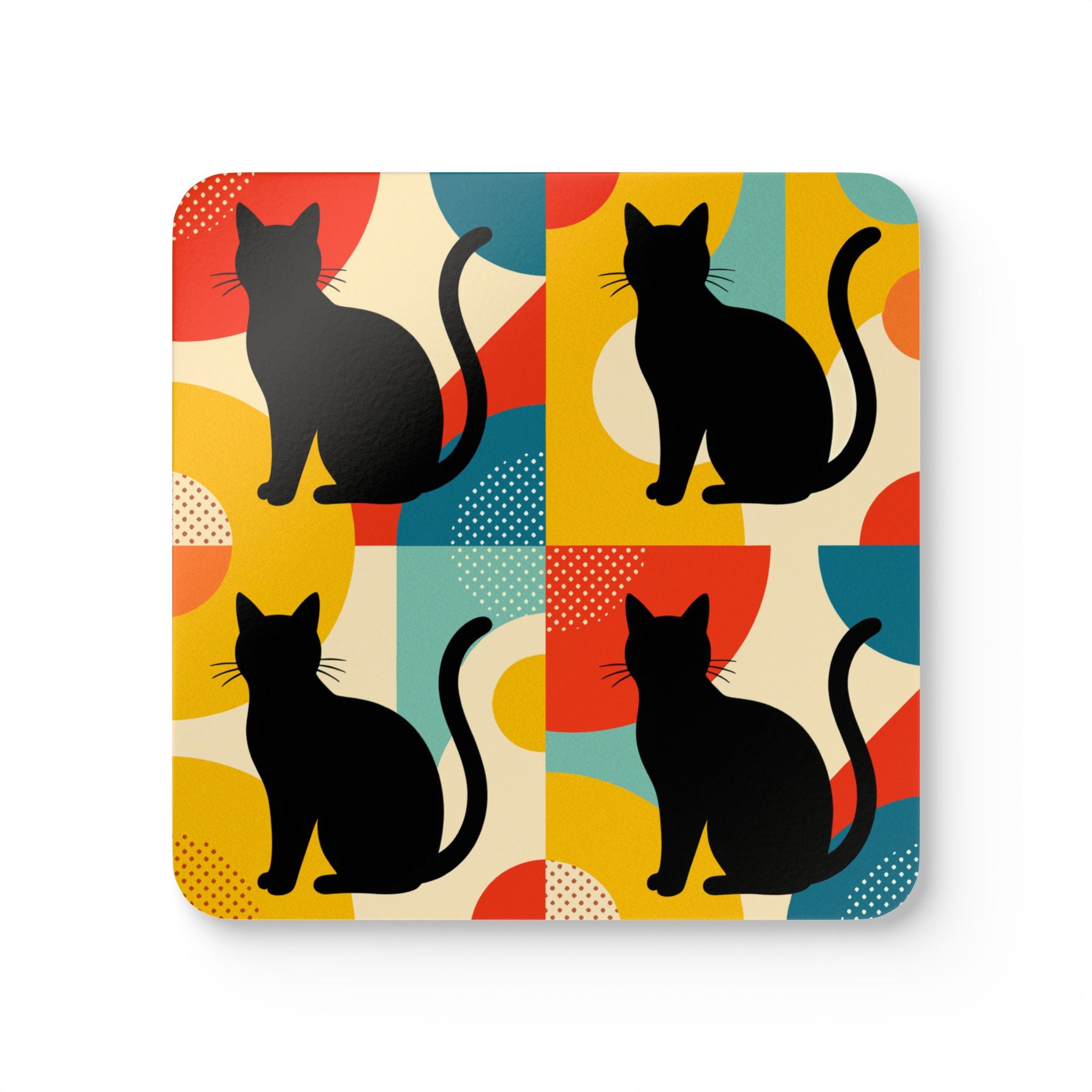 Pop Art Black Atomic Cats Corkwood Coaster Set - Mid Century Modern Gal
