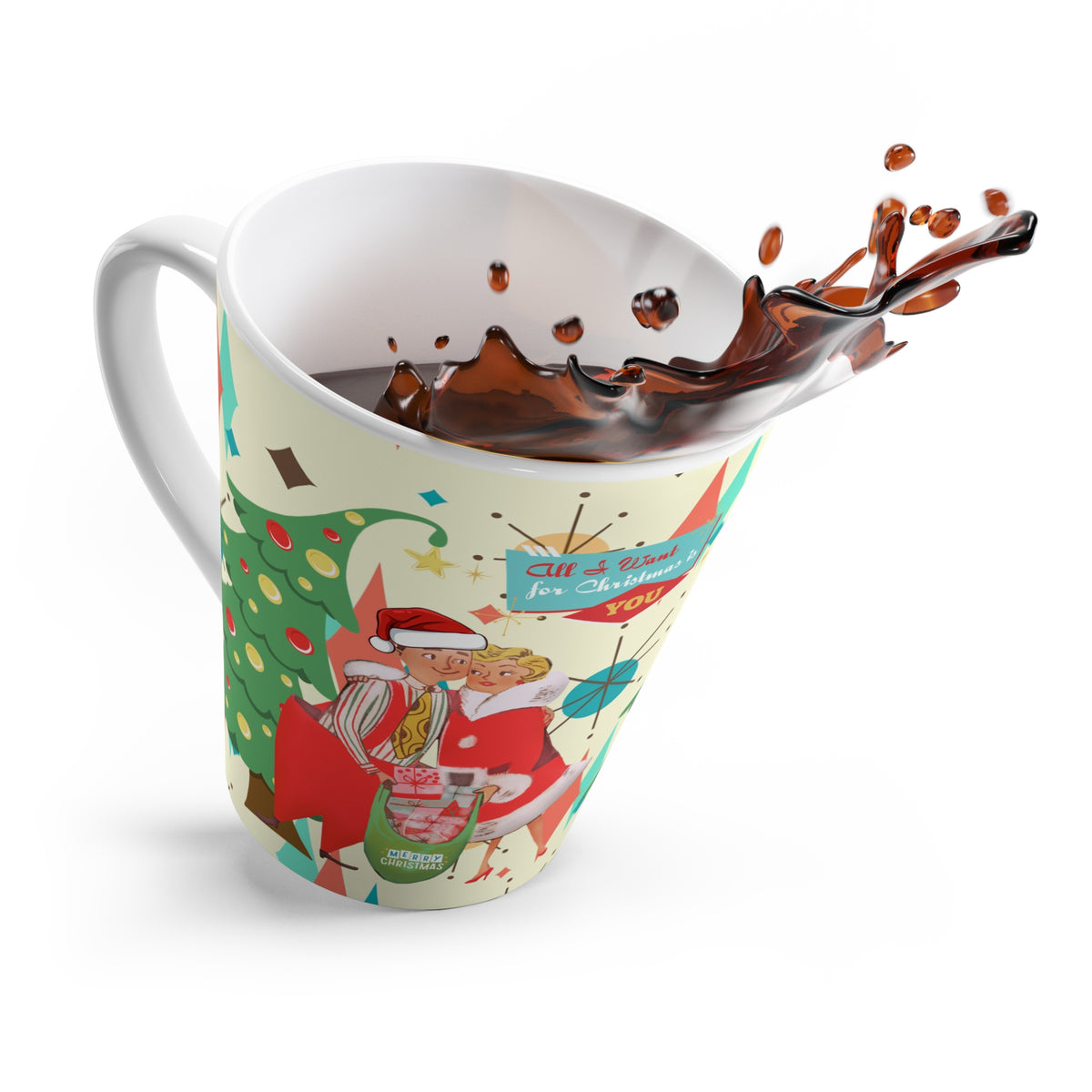 Vintage Christmas Latte Mug, Cozy Holiday Beverage Cup, Perfect Gift for Him & Her, Festive Cups for Christmas, Joyful Coffee Mug - Mid Century Modern Gal