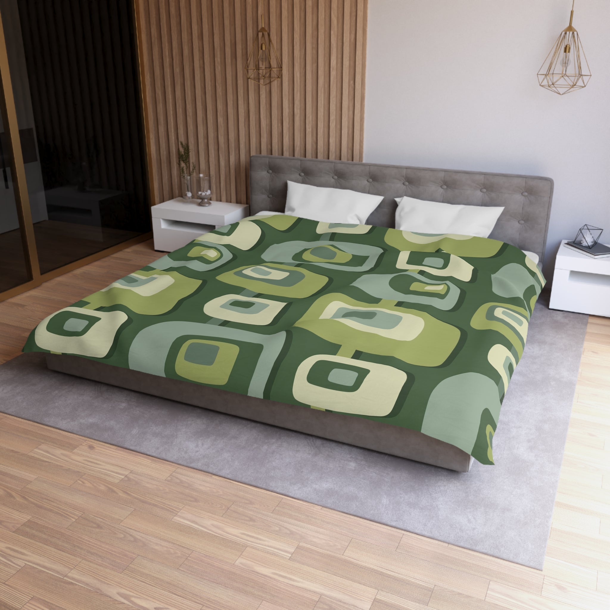 Mid Century Modern, Geometric, Groovy Green, Beige, Abstract, 60s 70s Retro, Mid Mod, MCM Duvet Cover - Mid Century Modern Gal