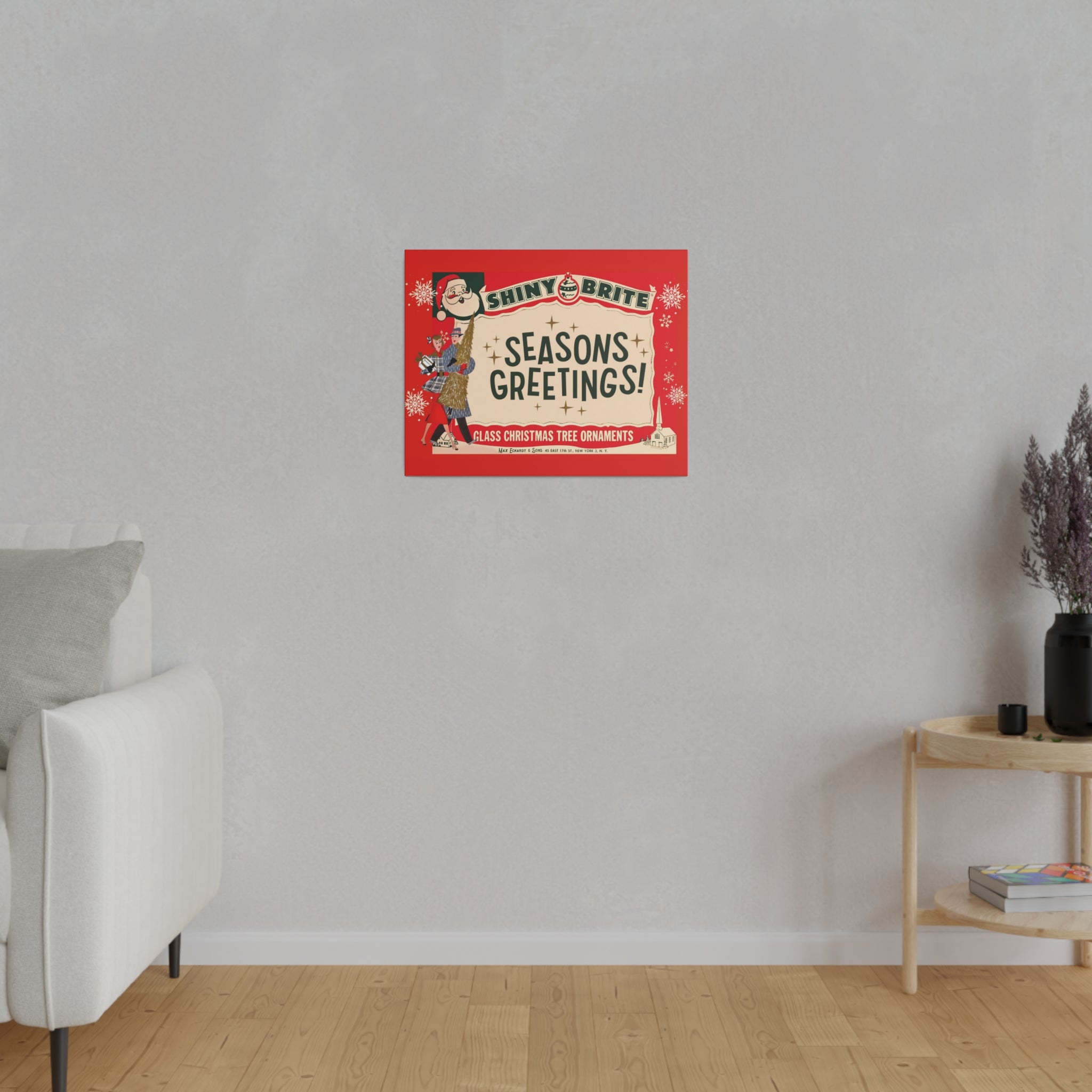 Shiny Brite Vintage Ad, Mid Century Modern Kitschy Christmas Deocr Matte Canvas - Mid Century Modern Gal