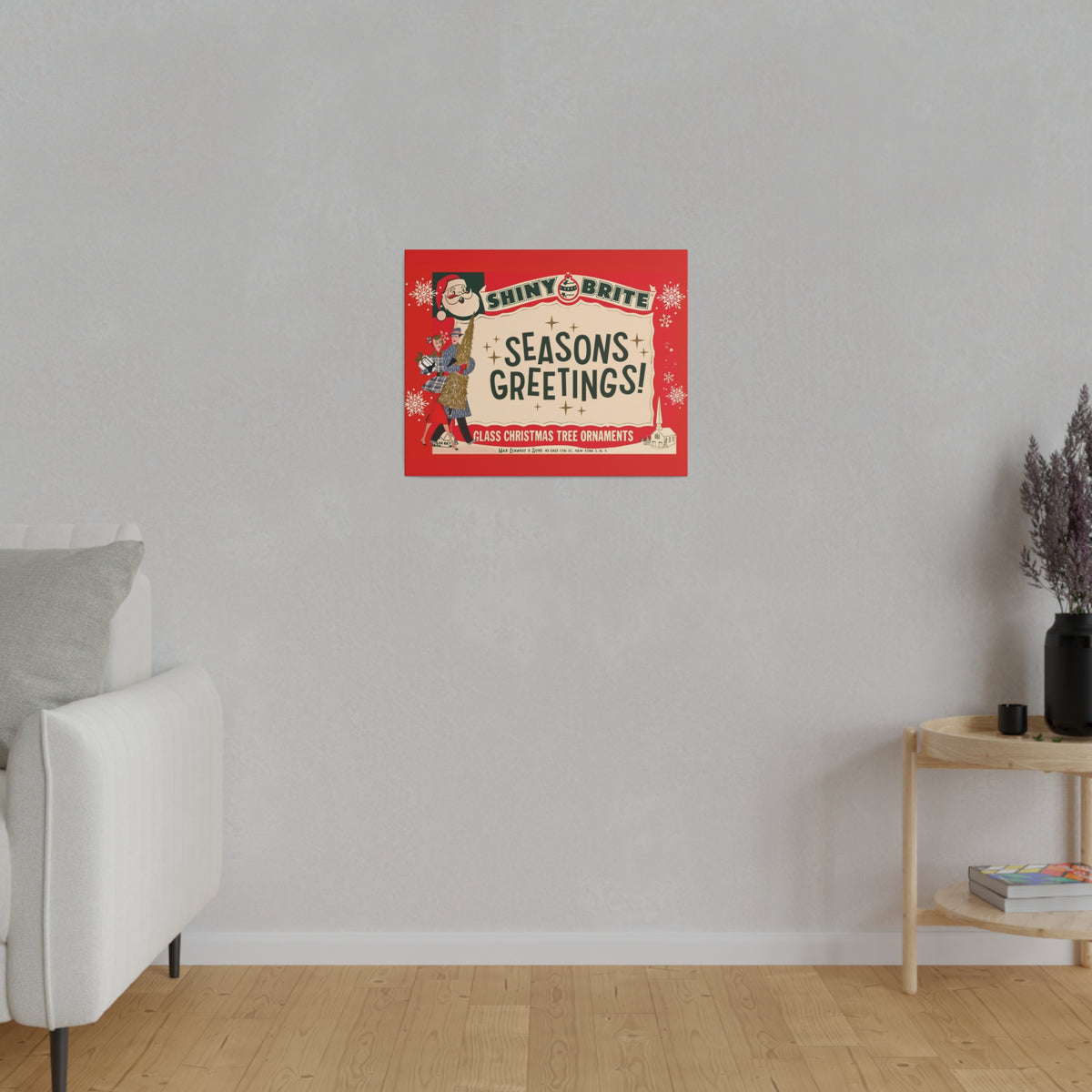 Shiny Brite Vintage Ad, Mid Century Modern Kitschy Christmas Deocr Matte Canvas - Mid Century Modern Gal