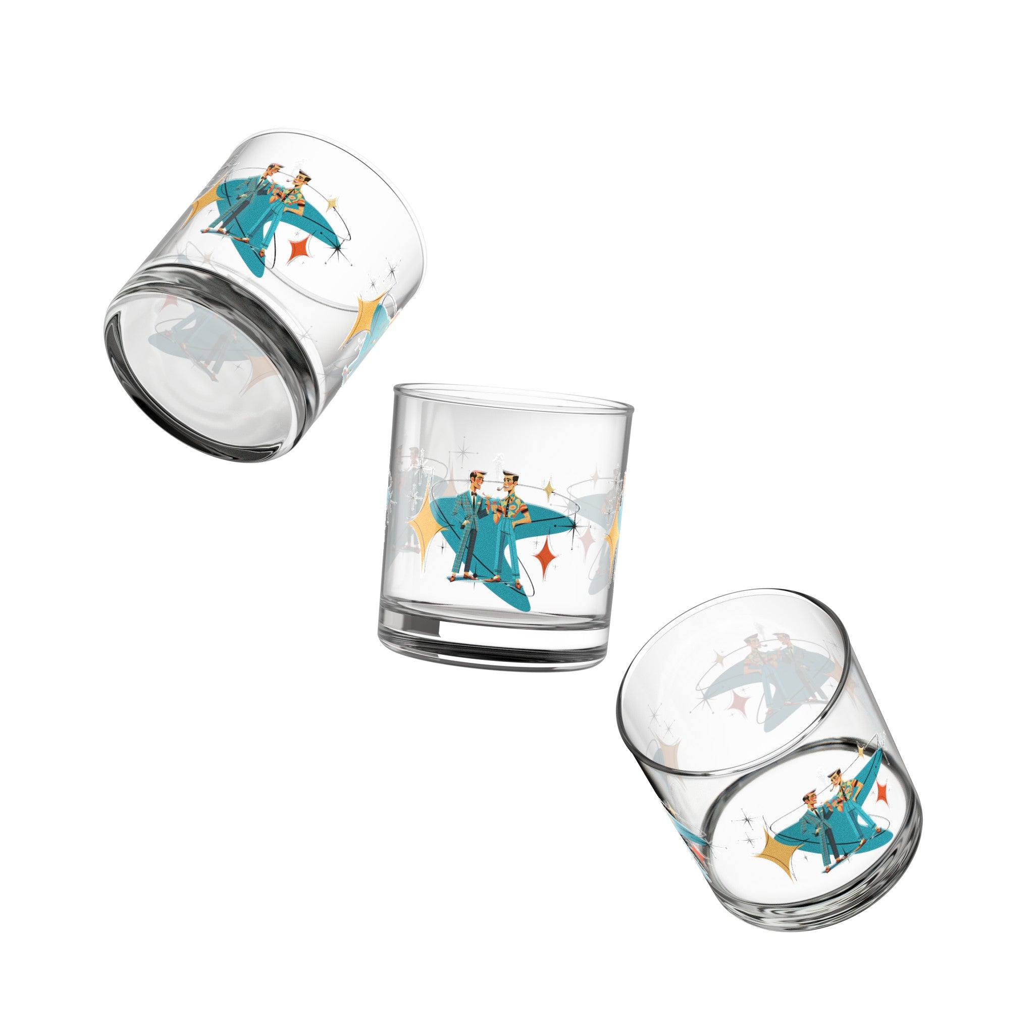 Mid Century Modern Dapper Men, Gay Couple, Bourbon Whiskey MCM Barware, 10oz - Mid Century Modern Gal