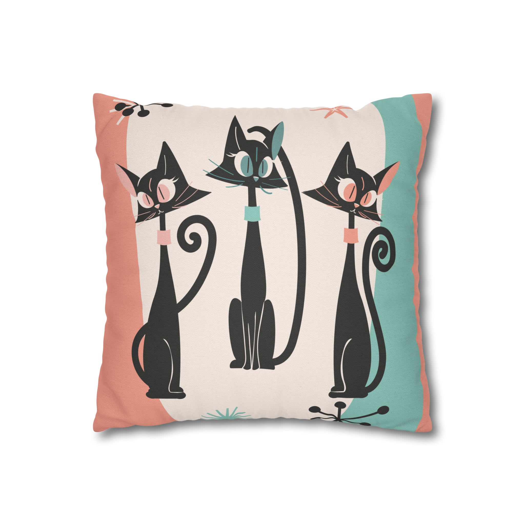 Atomic Cat Pillow, Kitschy 50s Mid Century Modern Style, Coral, Aqua, Creamy Beige, Retro MCM Atomic Home Living Pillow COVER - Mid Century Modern Gal