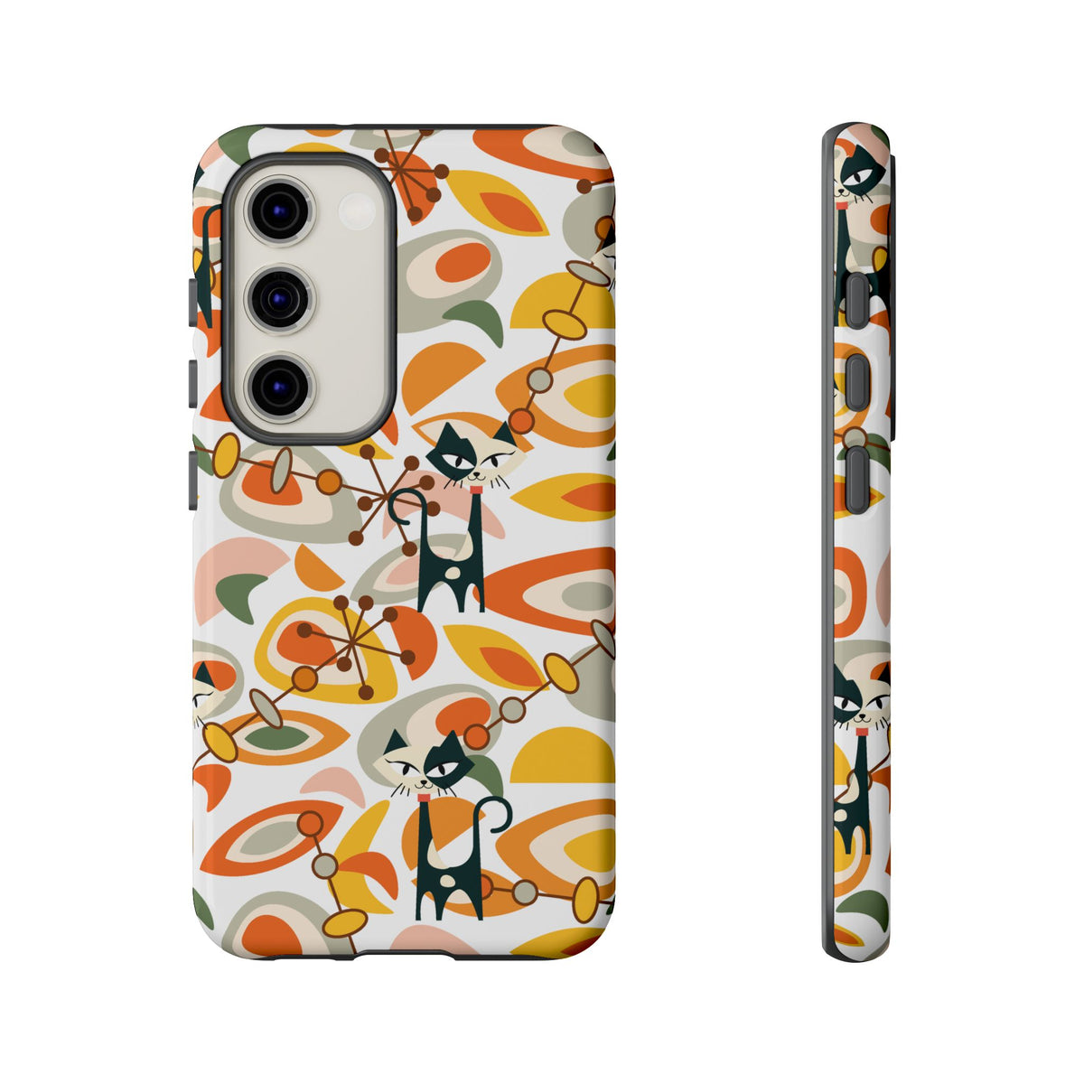 Atomic Cat Mid Mod Orange, Yellow, Groovy Cat Smart Phone Tough Cases - Mid Century Modern Gal