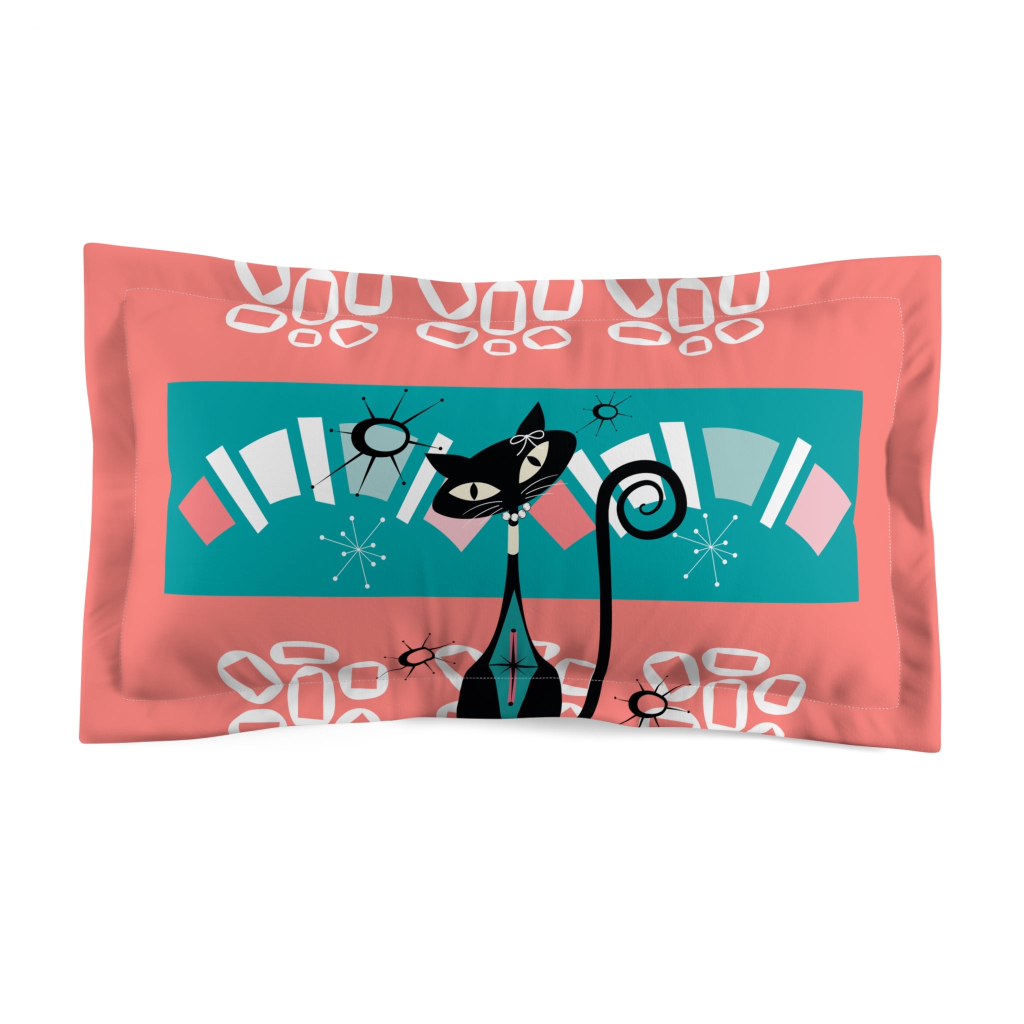 Mid Century Modern Gal Atomic Kitty Coral, Teal Retro Pillow Sham - Mid Century Modern Gal