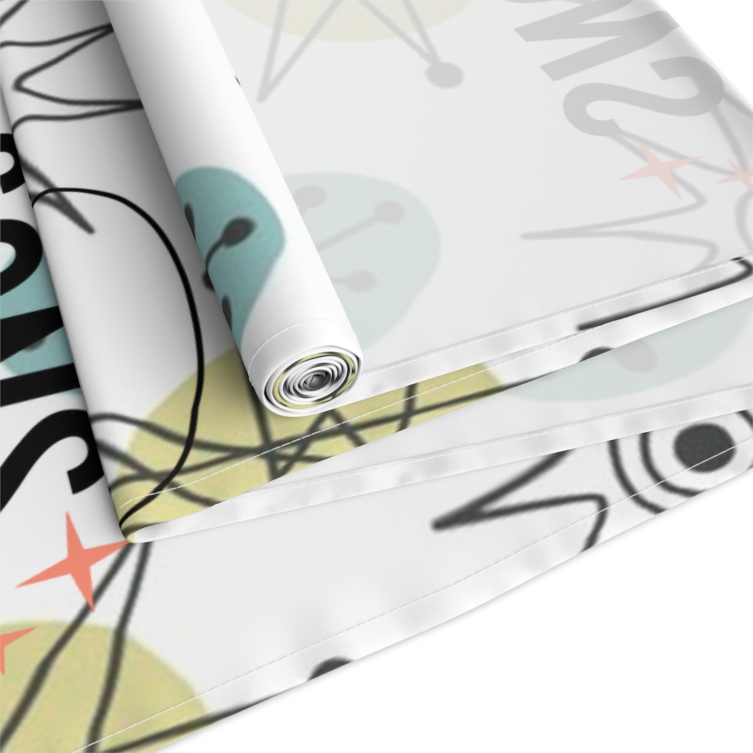 Mid Century Modern Franciscan Starburst, Kitschy 50s Atomic Cat Season Greetings Holiday Table Runner - Mid Century Modern Gal