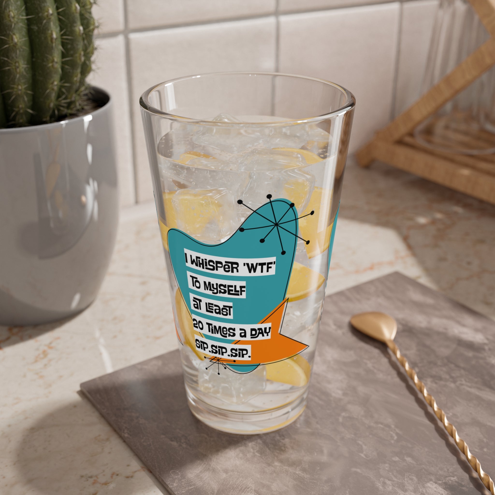 Mid Century Modern Barware, Mommy Juice, Funny Drinking Beer, Cocktail, Mocktail Glass Funny Mom Gift Drinking Glass - Mid Century Modern Gal