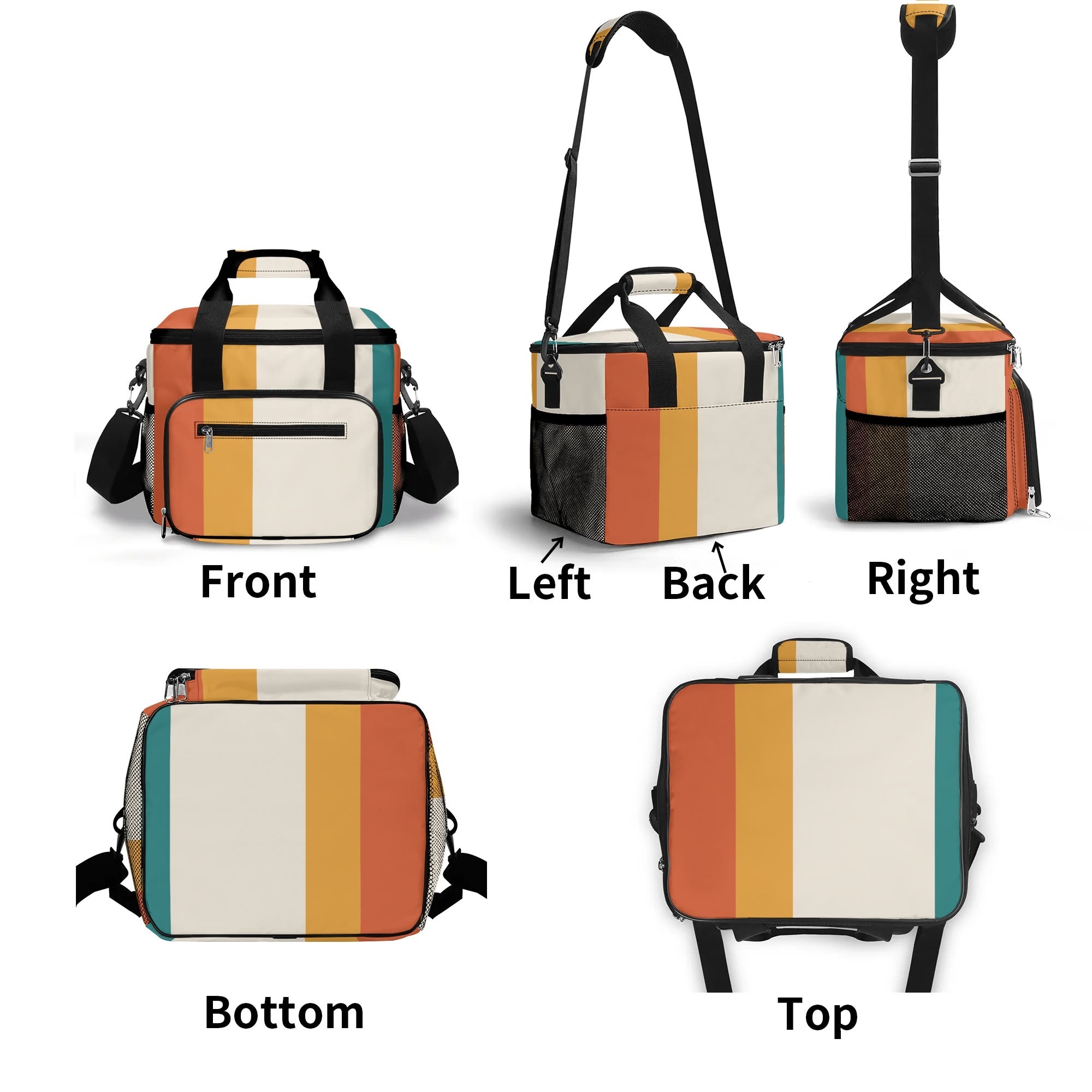 Mid Century Modern Minimalist Candy Corn Striped Retro Insulated Cooler Picnic Bag - Mid Century Modern Gal