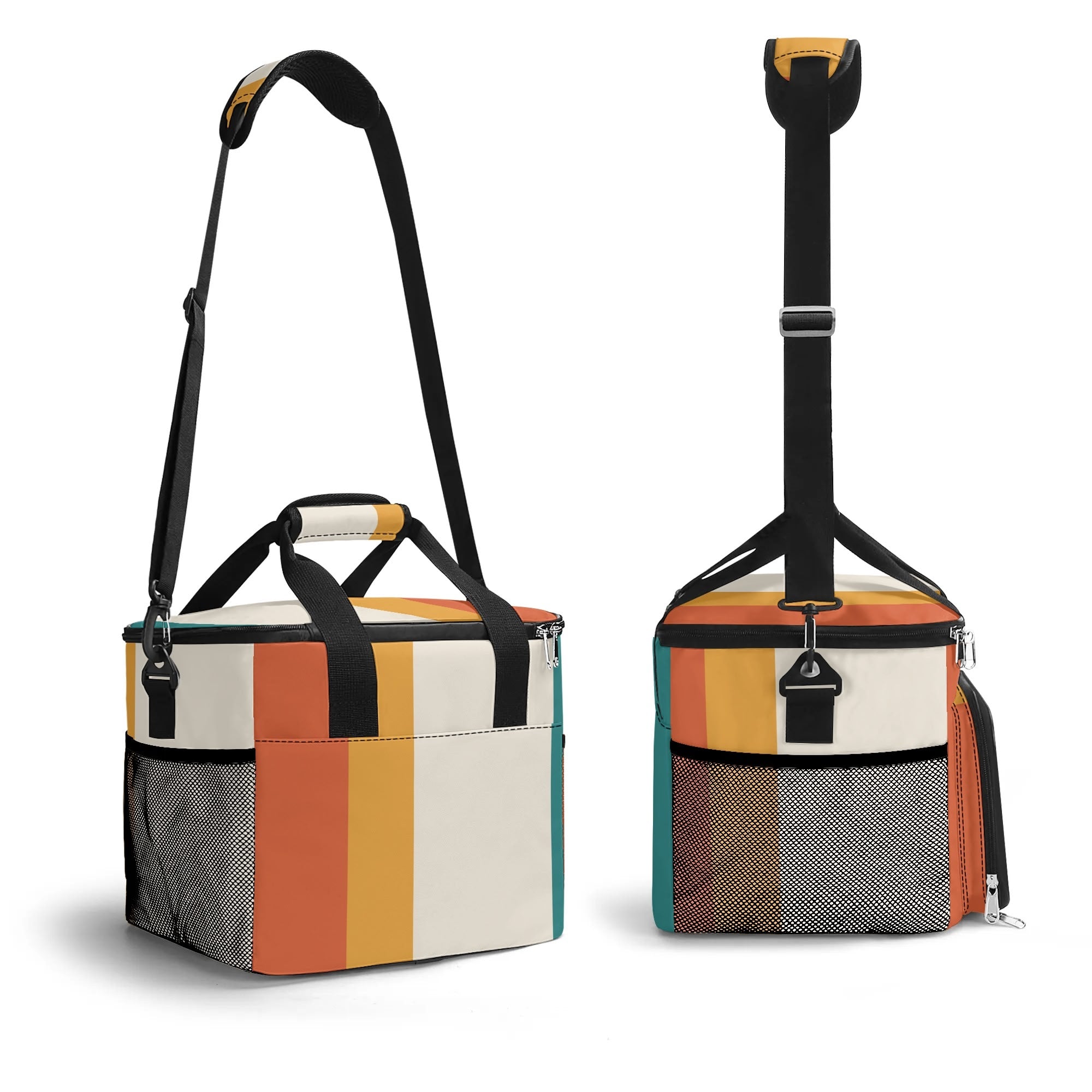 Mid Century Modern Minimalist Candy Corn Striped Retro Insulated Cooler Picnic Bag - Mid Century Modern Gal