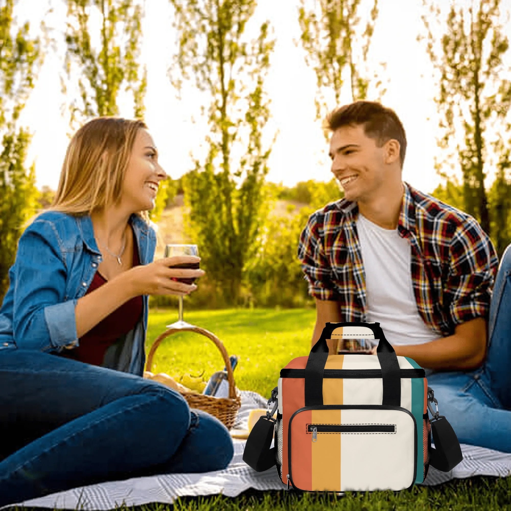 Mid Century Modern Minimalist Candy Corn Striped Retro Insulated Cooler Picnic Bag - Mid Century Modern Gal