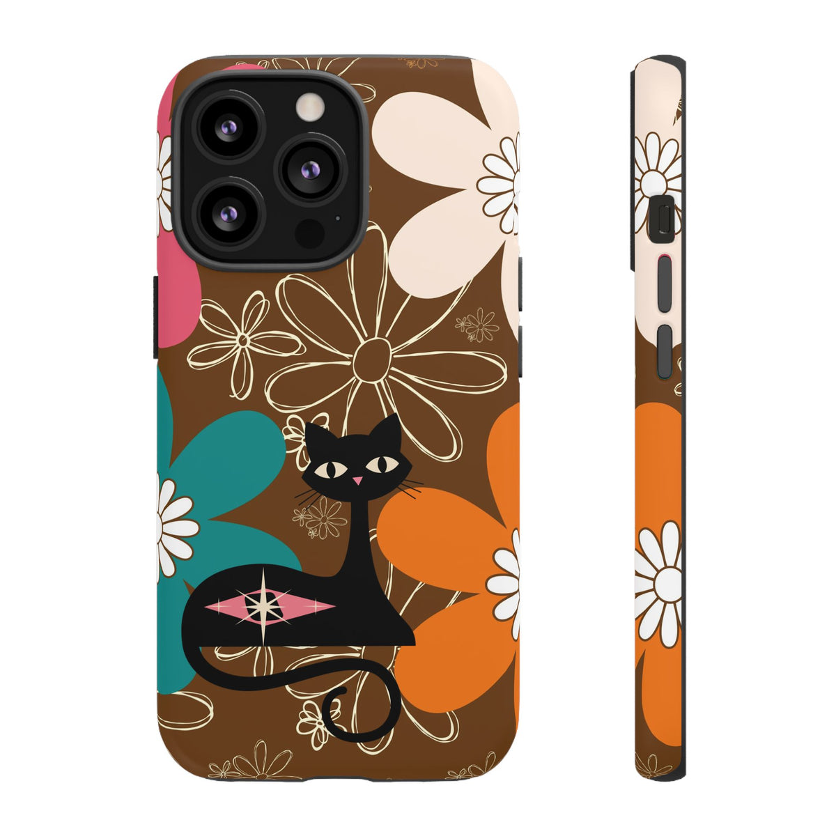 Atomic Cat Retro 70s Vibe Flower Power Tough Cases: Cute Floral and Cat Phone Case for Cat Lovers