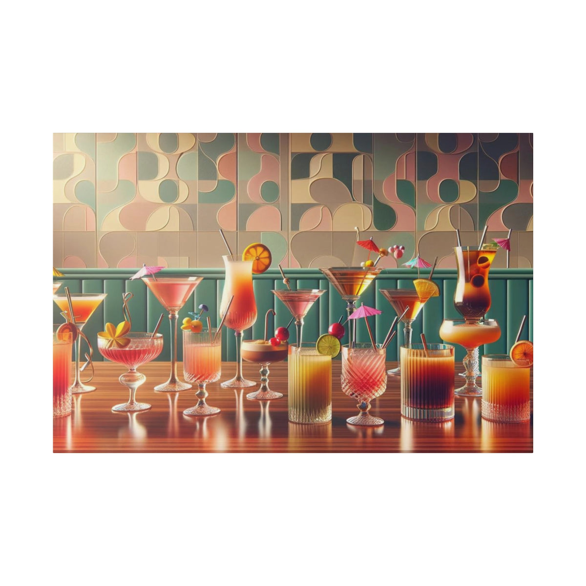 Mid Century Modern Cocktail Bar, Kitschy MCM Home Bar, Canvas Art - Mid Century Modern Gal