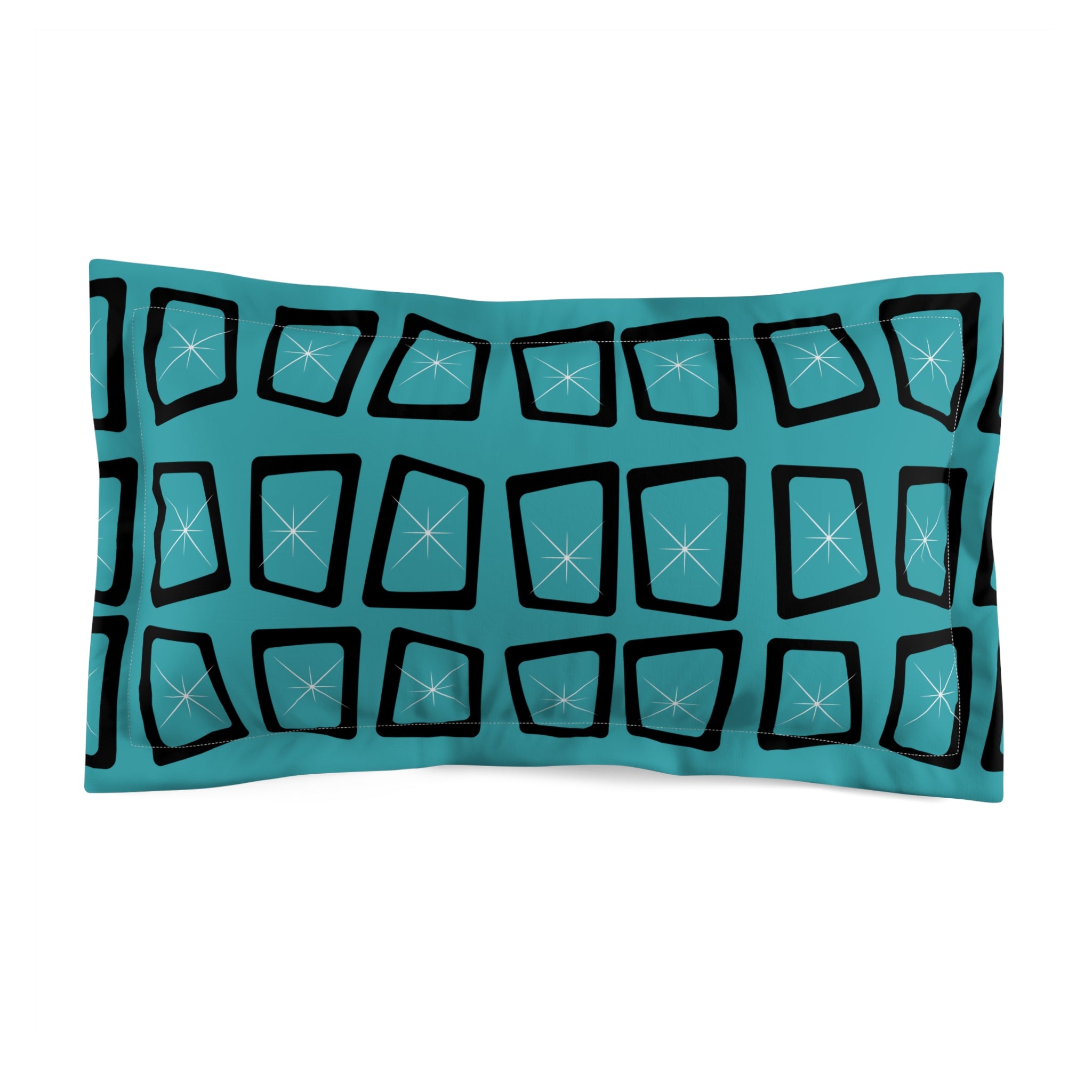 Mid Century Modern Teal Geometric Microfiber Pillow Sham - Stylish Bedding Decor - Mid Century Modern Gal