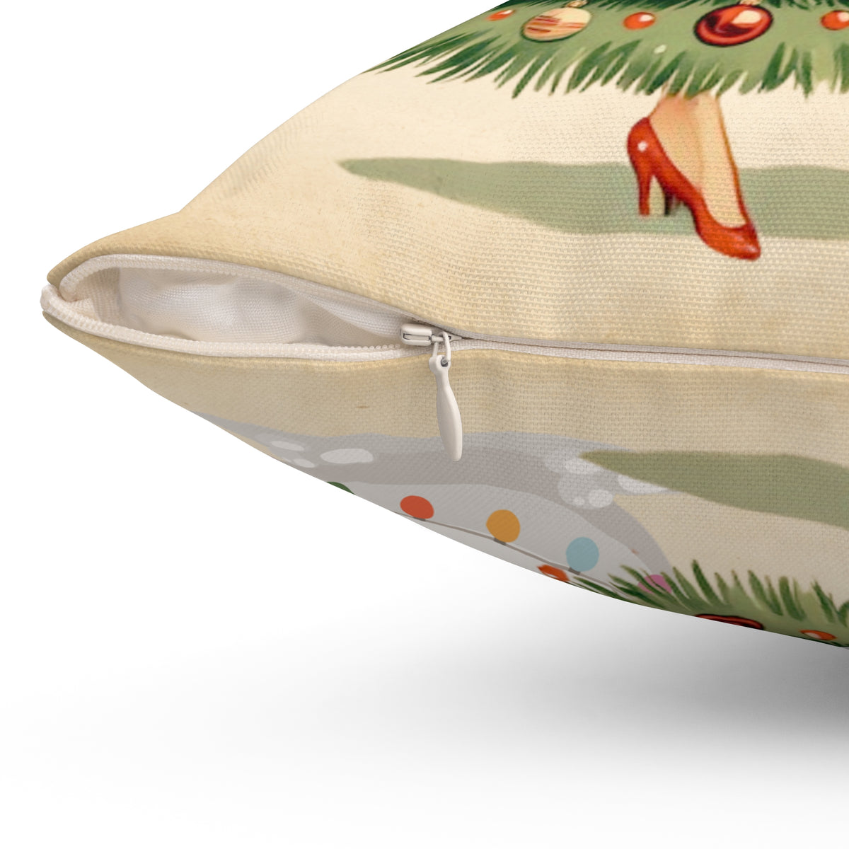 Vintage Christmas Pillow - Retro Santa with Snowman Design - Mid Century Modern Gal