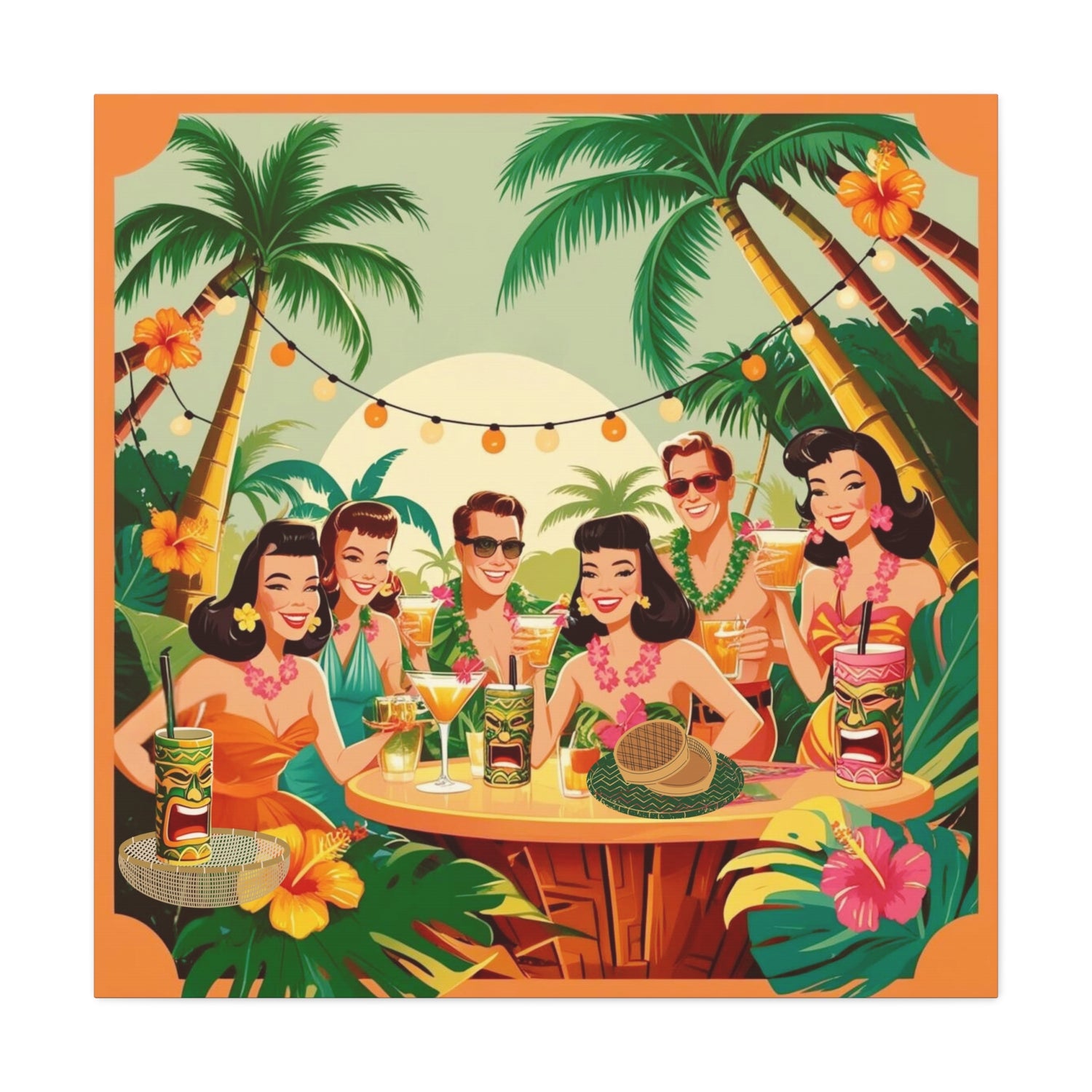 Mid Century Modern Tiki Party Tropical Retro Canvas Art - Vintage Hawaiian Party Decor - Mid Century Modern Gal