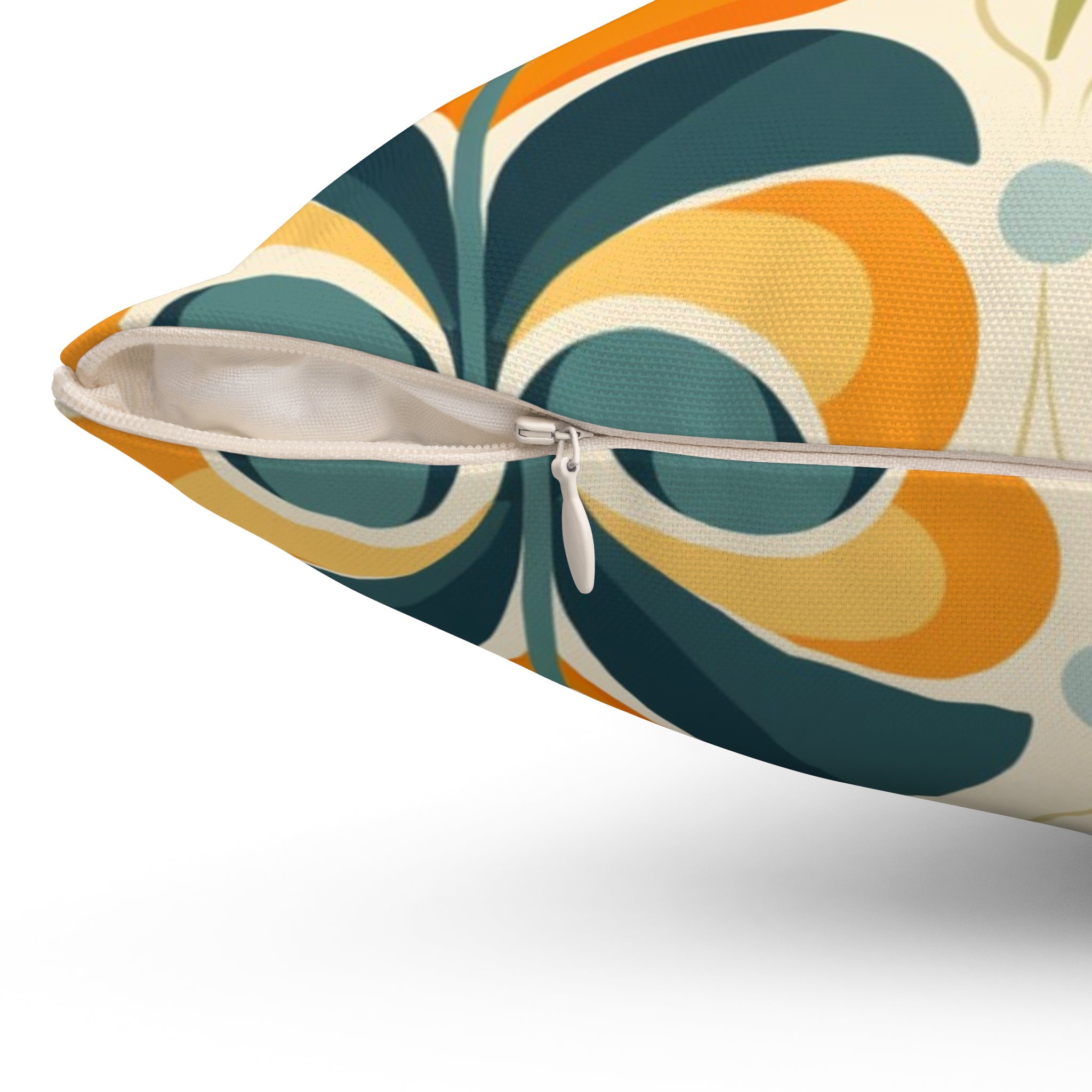 Retro Floral Orange, Green, Blue MCM Pillow, Vibrant Home Décor Accent - Mid Century Modern Gal