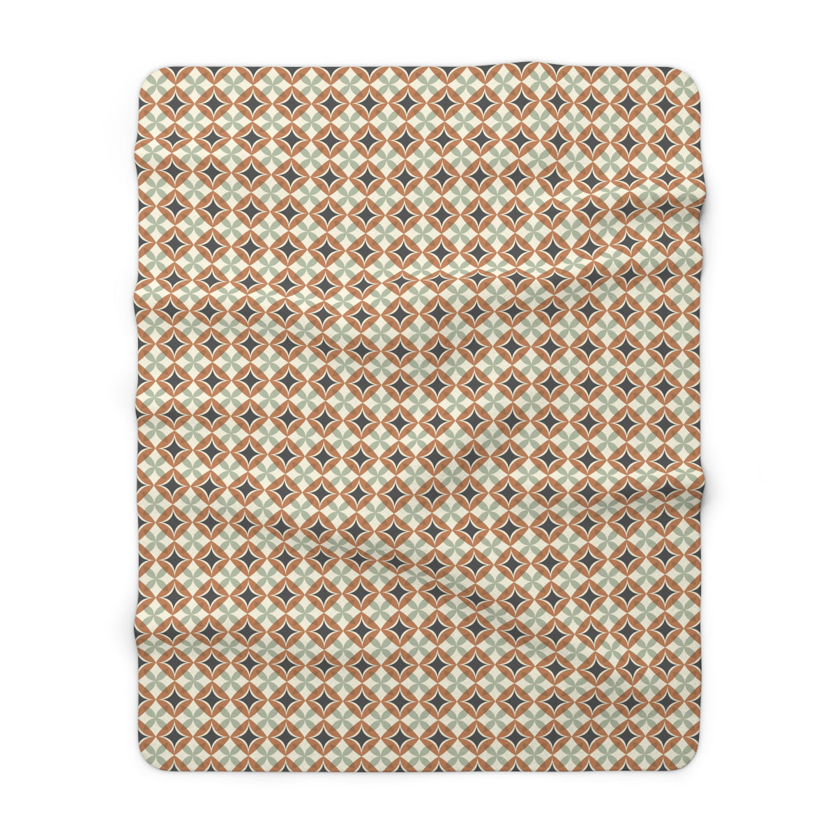 Mid Century Modern Interlocking Geometric, Terracotta Sage Charcoal Sherpa Fleece Blanket - Mid Century Modern Gal