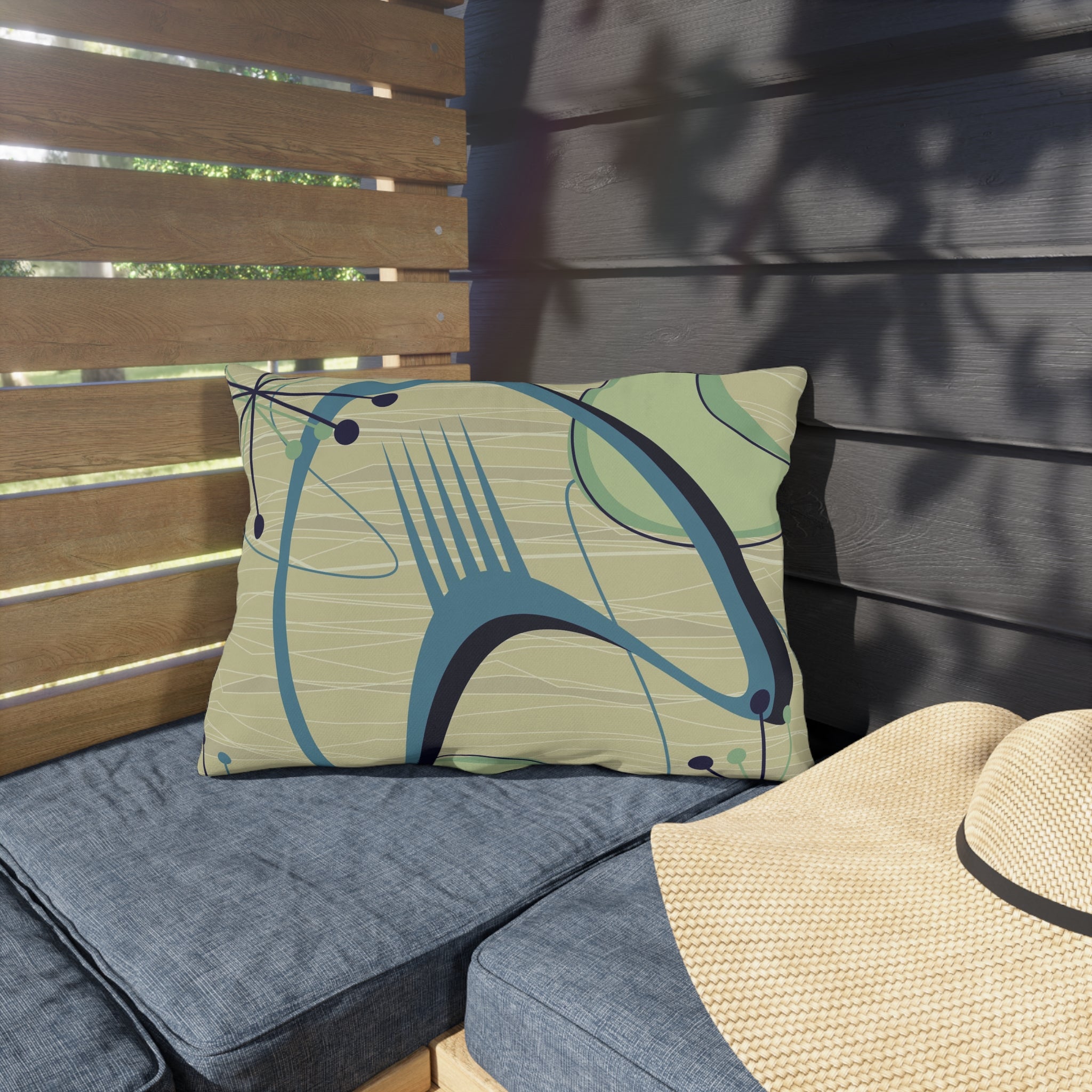 Mid Century Modern Atomic Boomerang Summer Garden Outdoor Pillows - Mid Century Modern Gal
