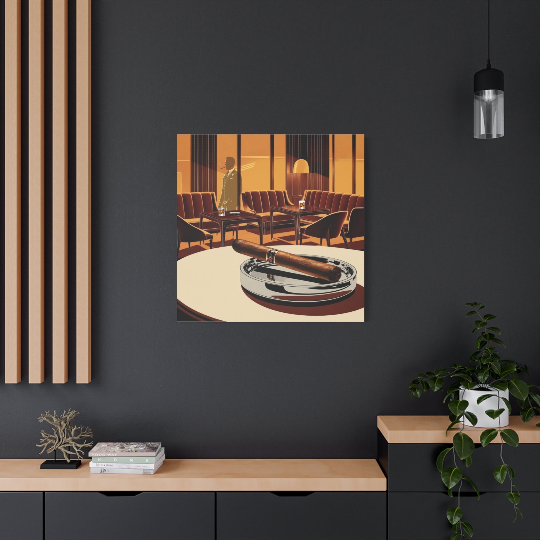 Cigar And Boubon Whiskey Mid Century Modern Vintage Lounge Matte Canvas Art Print - Mid Century Modern Gal