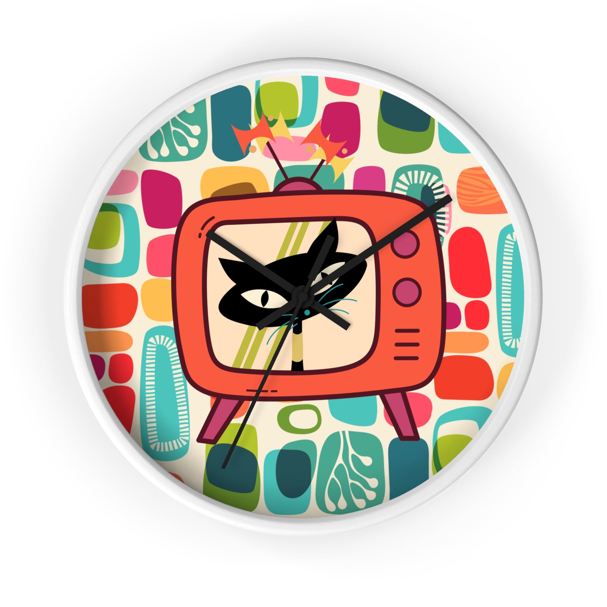 Atomic Cat Mid Century Amoeba Designed, Kitschy Kitchen, Livingroom, Den Office MCM Wall Clock - Mid Century Modern Gal