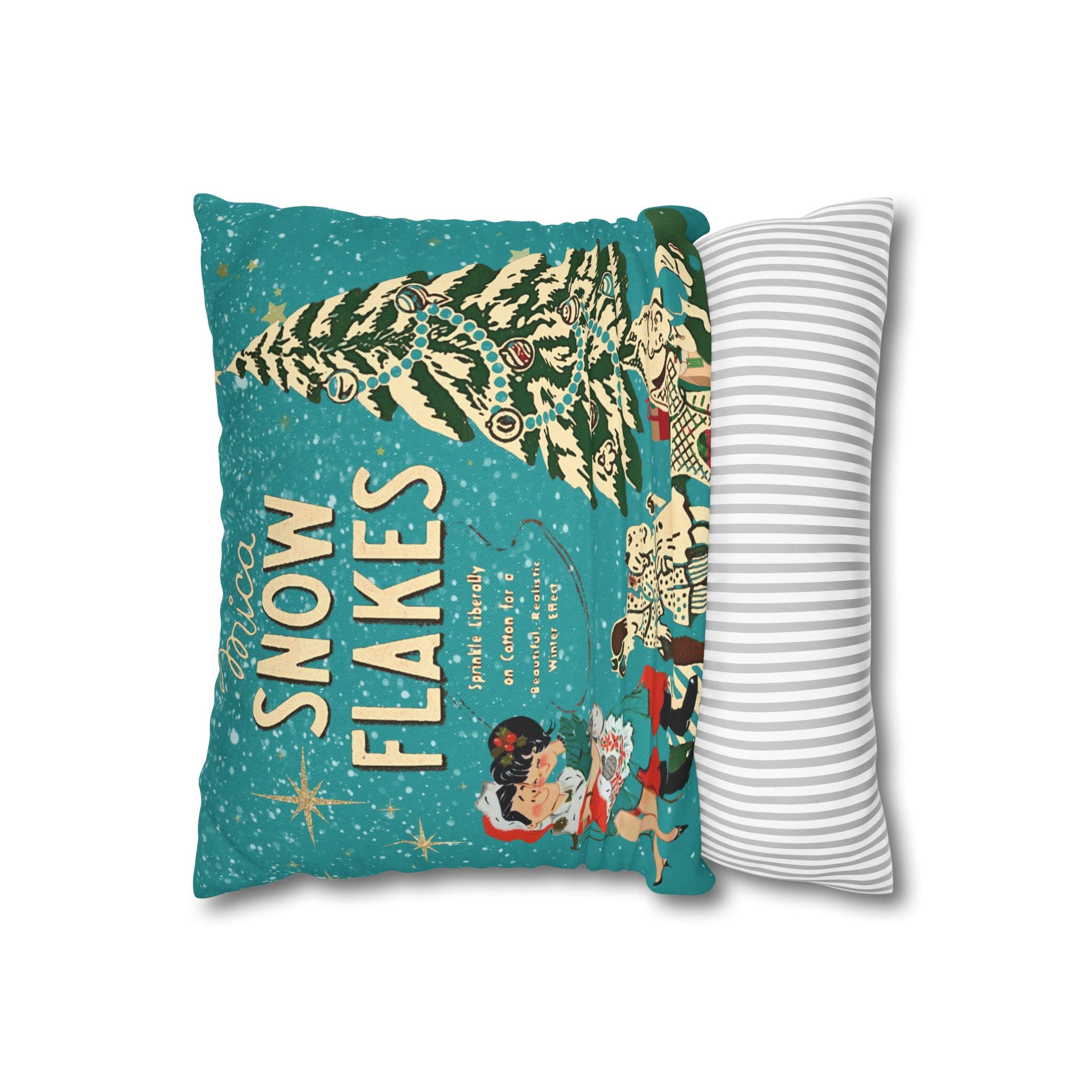 50s Mica Snow Christmas Pillow, Kitschy Mod Couple, Festive Fun Pillow Cover - Mid Century Modern Gal