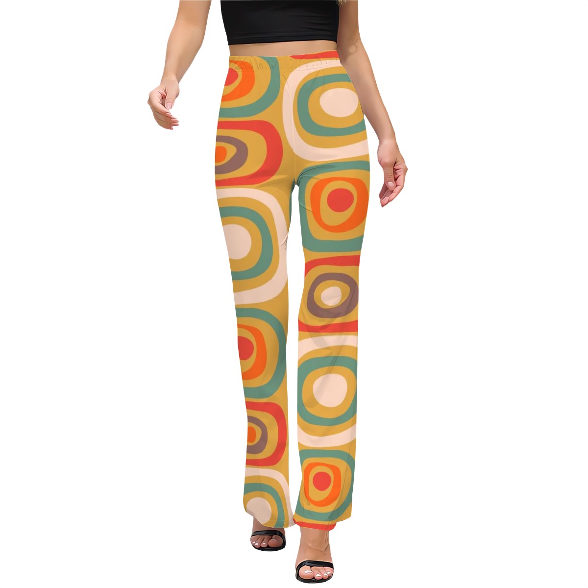 Retro Style Mid Mod Geometric Groovy Designed Flared Pants - Mid Century Modern Gal