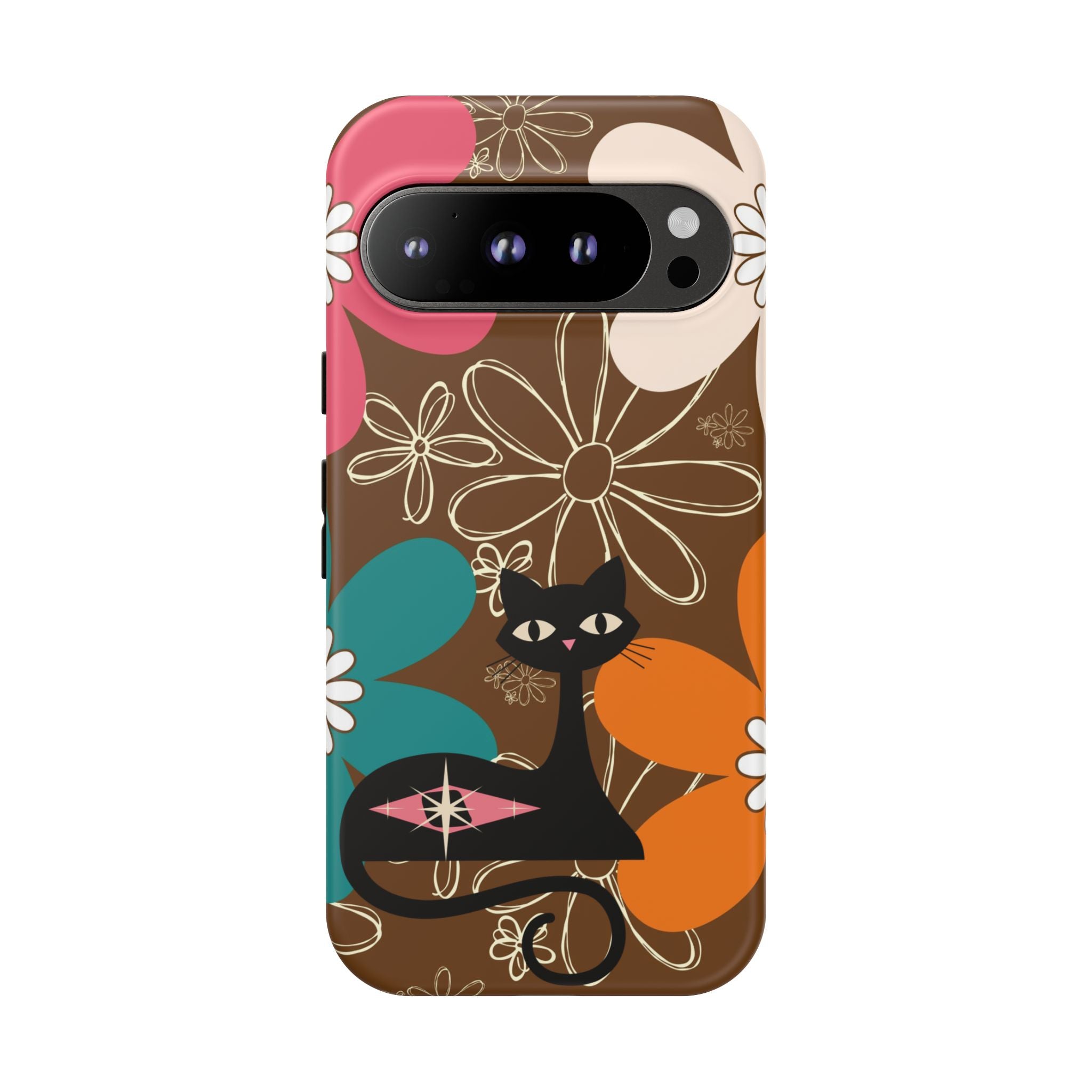Atomic Cat Retro 70s Vibe Flower Power Tough Cases: Cute Floral and Cat Phone Case for Cat Lovers