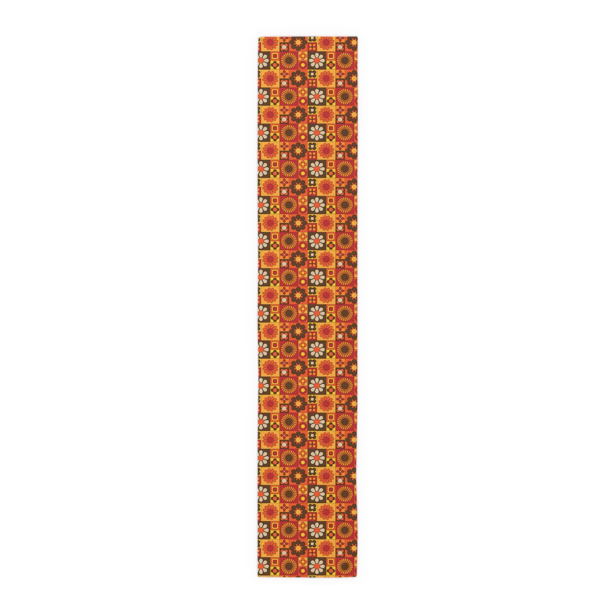Retro Flower Power Patchwork Groovy Mod Brown Orange Yellow MCM 70s Table Runner - Mid Century Modern Gal