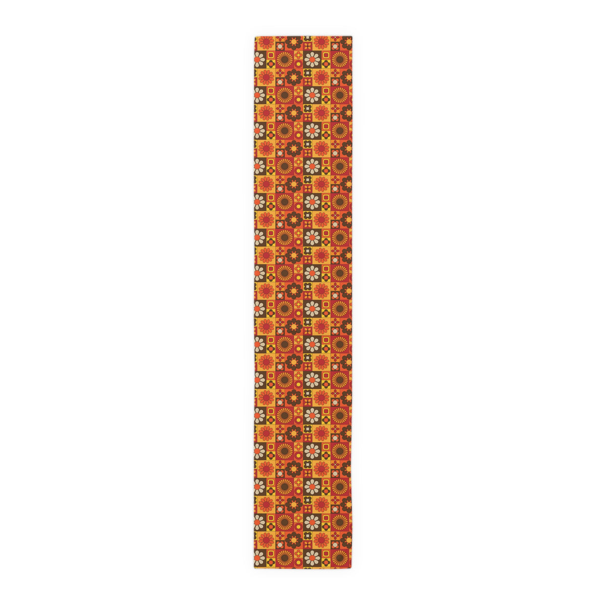 Retro Flower Power Patchwork Groovy Mod Brown Orange Yellow MCM 70s Table Runner - Mid Century Modern Gal